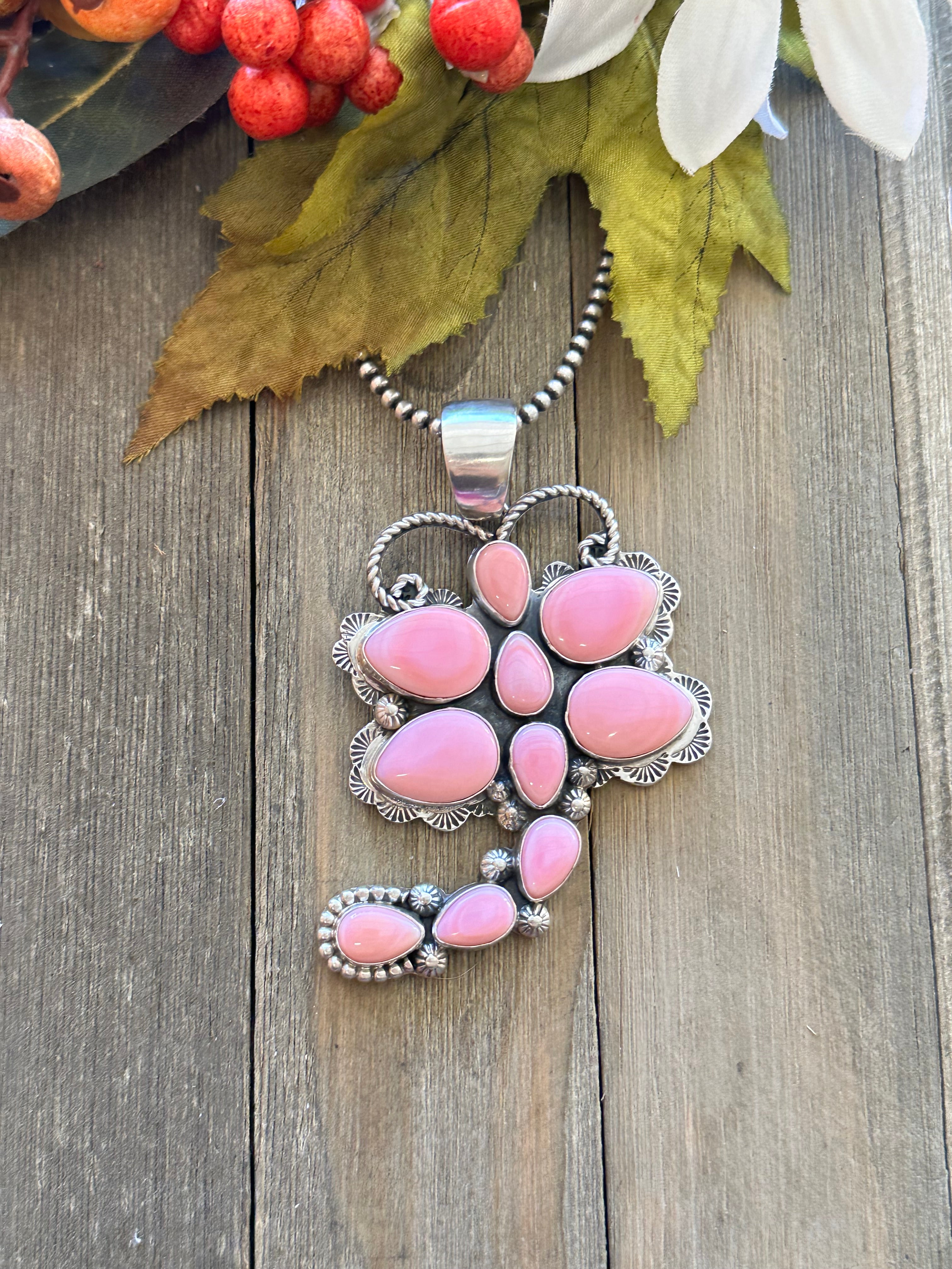 Navajo Made Pink Conch & Sterling Silver Dragonfly Pendant