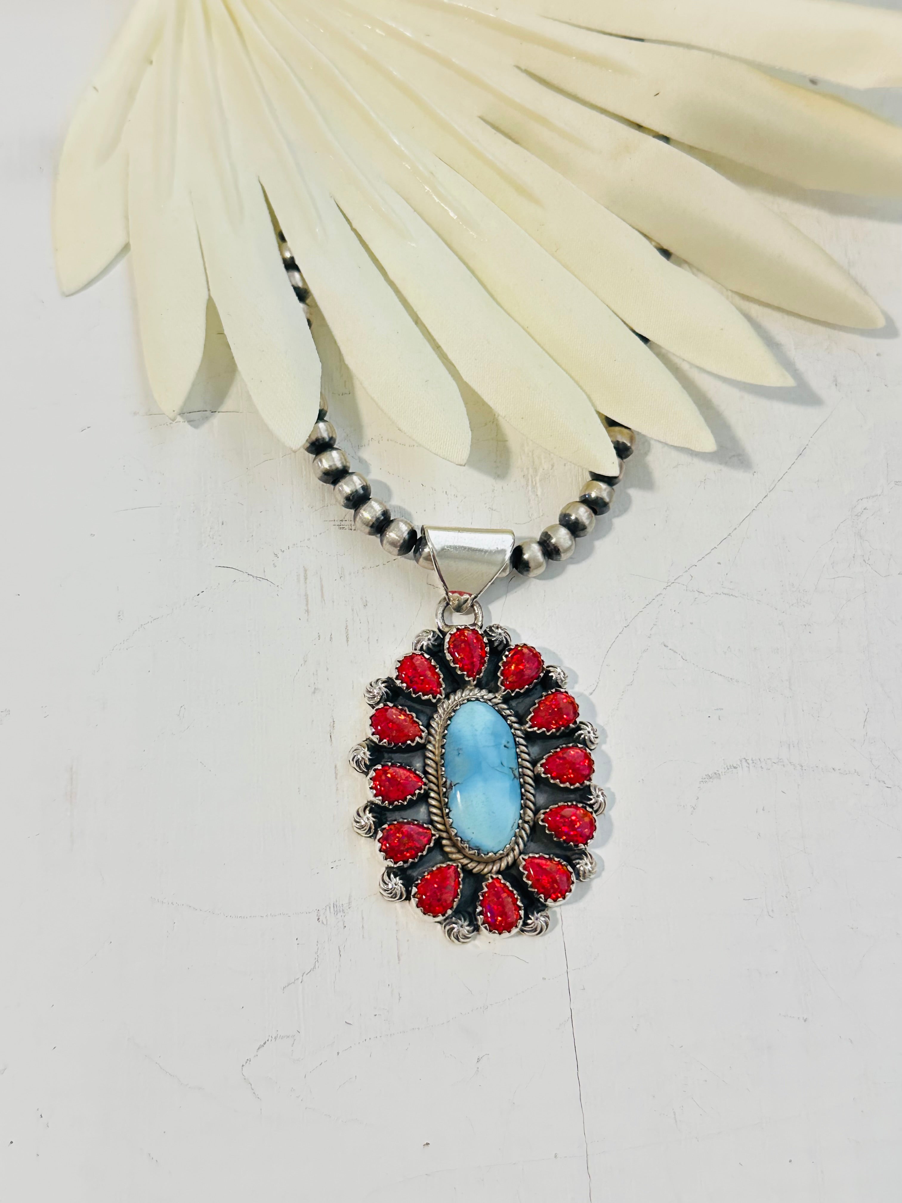 Southwest Handmade Multi Stone & Sterling Silver Cluster Pendant