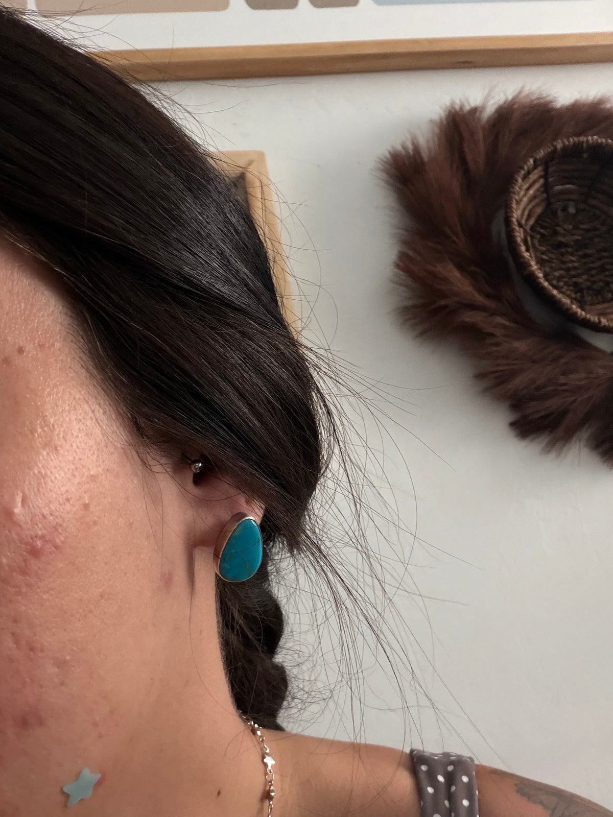 Navajo Made Kingman Turquoise & Sterling Silver Post Earrings