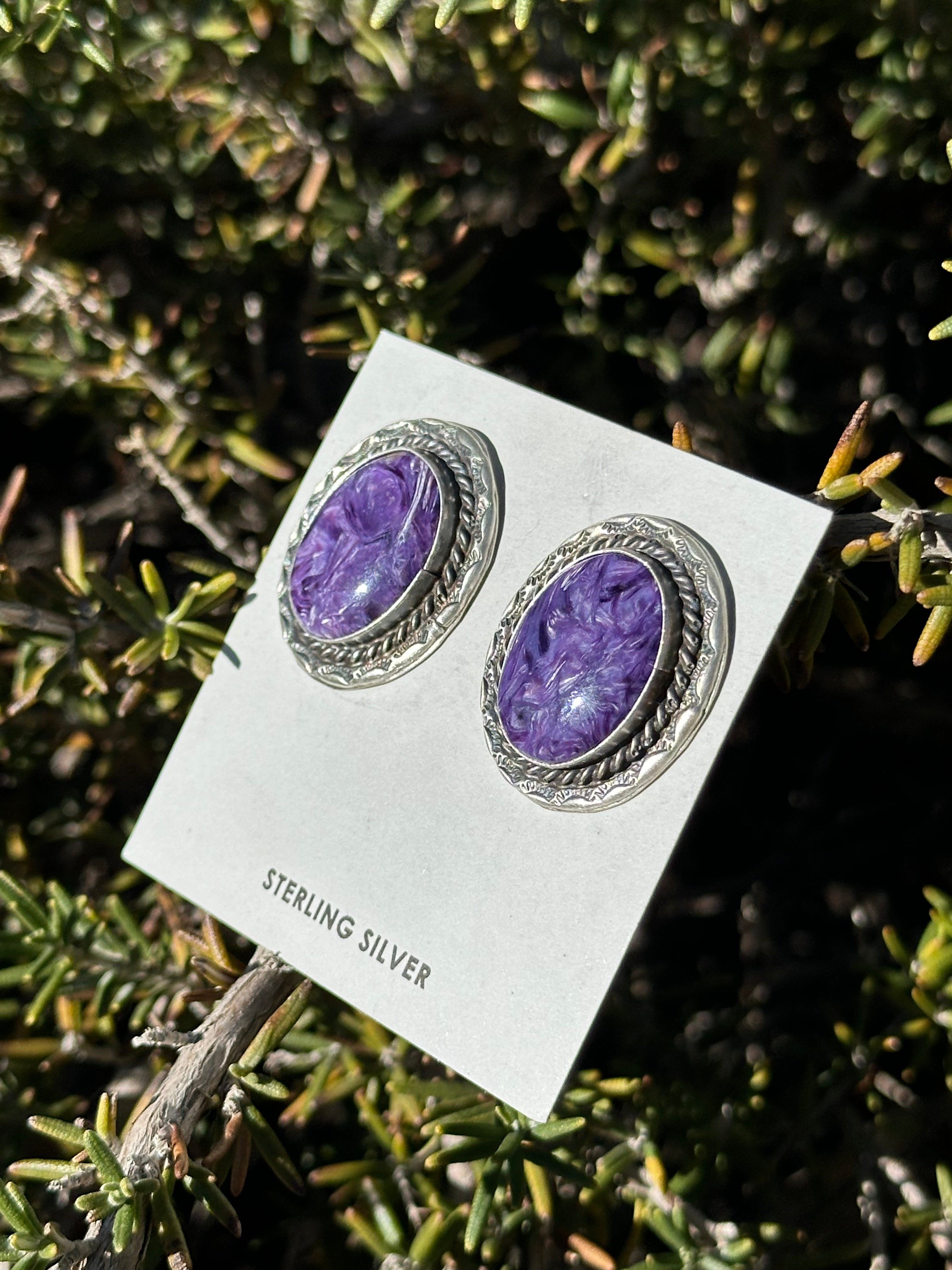 Betta Lee Charoite & Sterling Silver Post Earrings