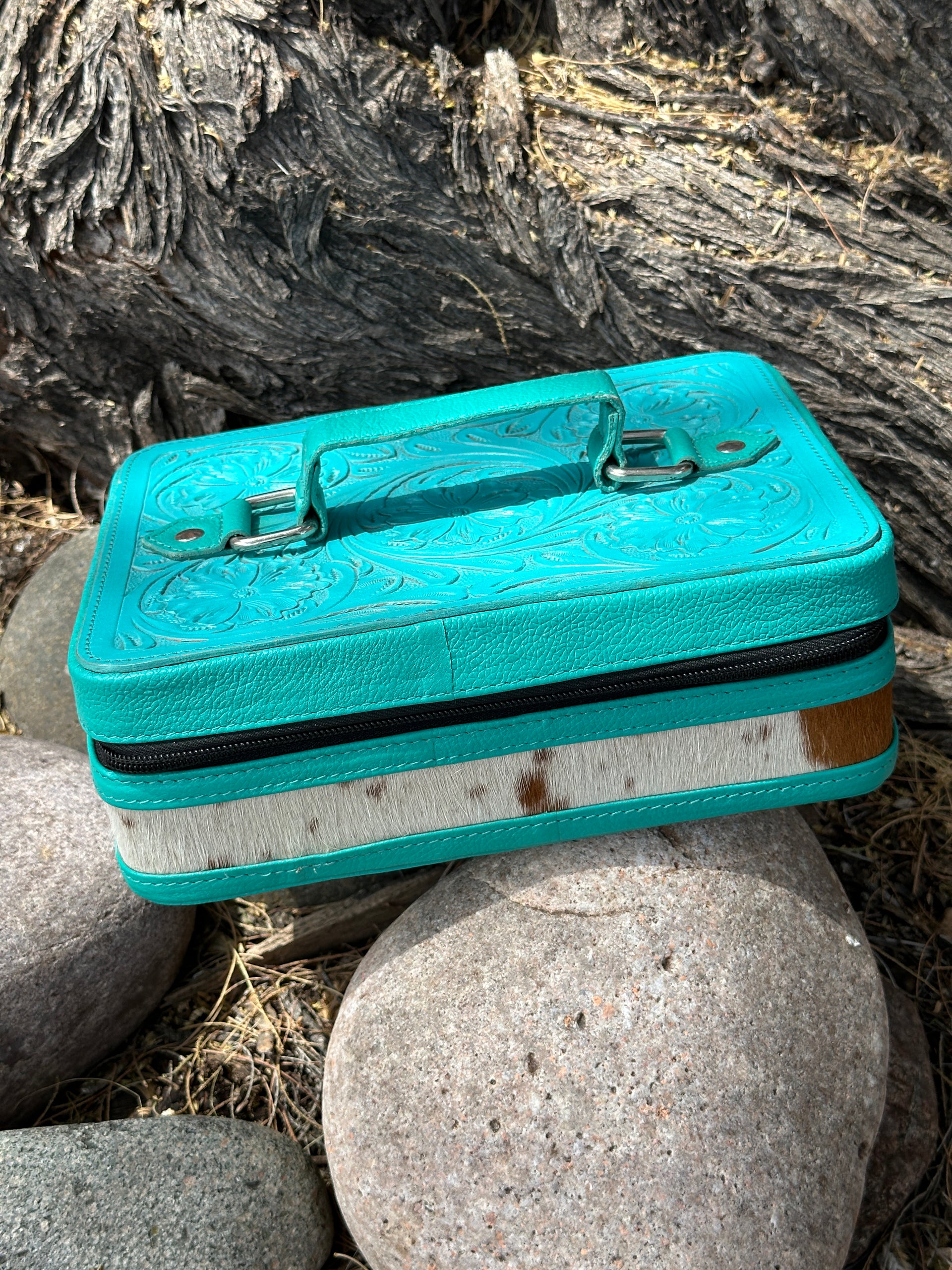 Genuine Tooled Leather & Cowhide Jewelry Box