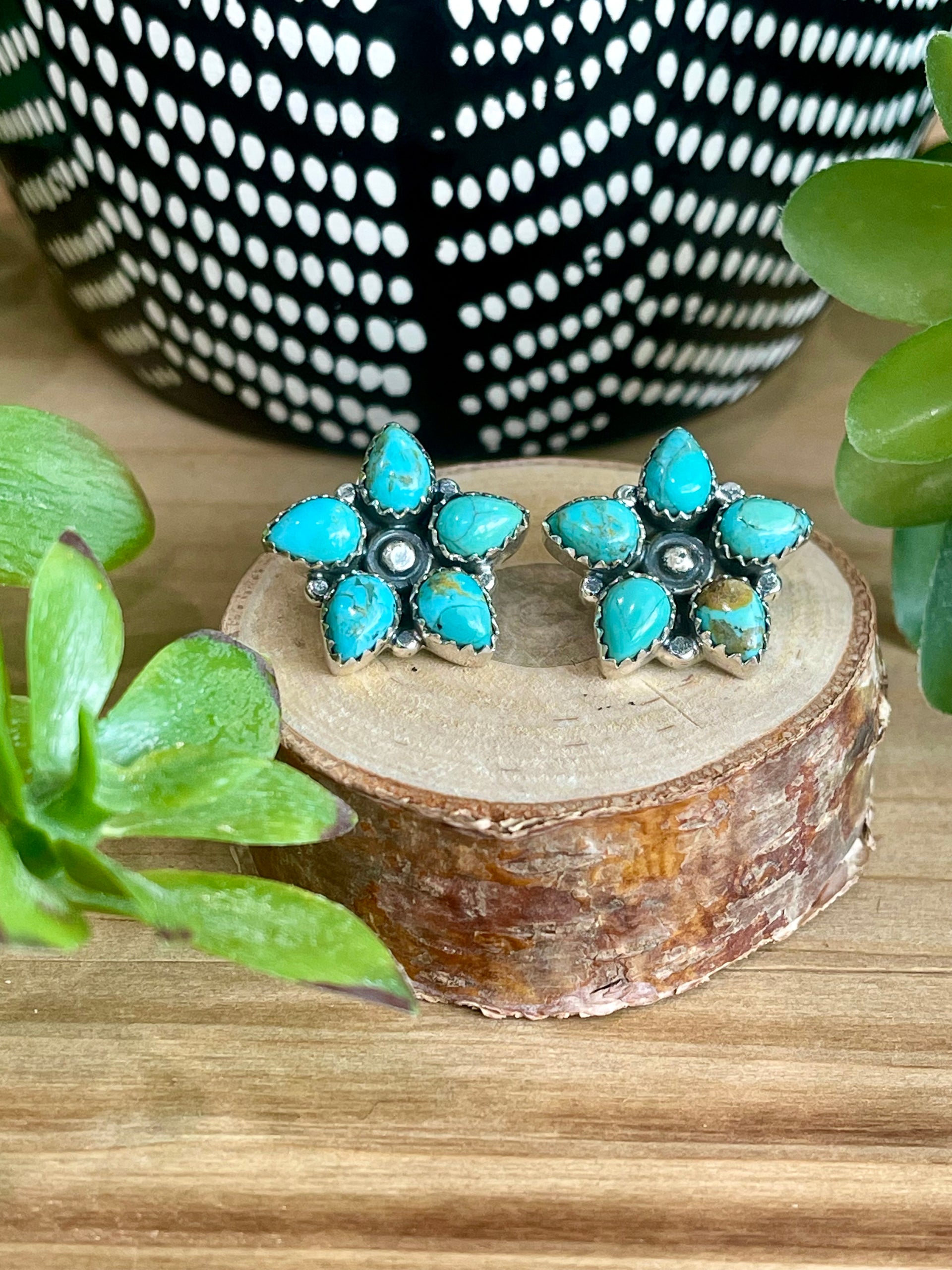 Southwest Handmade Turquoise & Sterling Silver Star Cluster Post Earrings