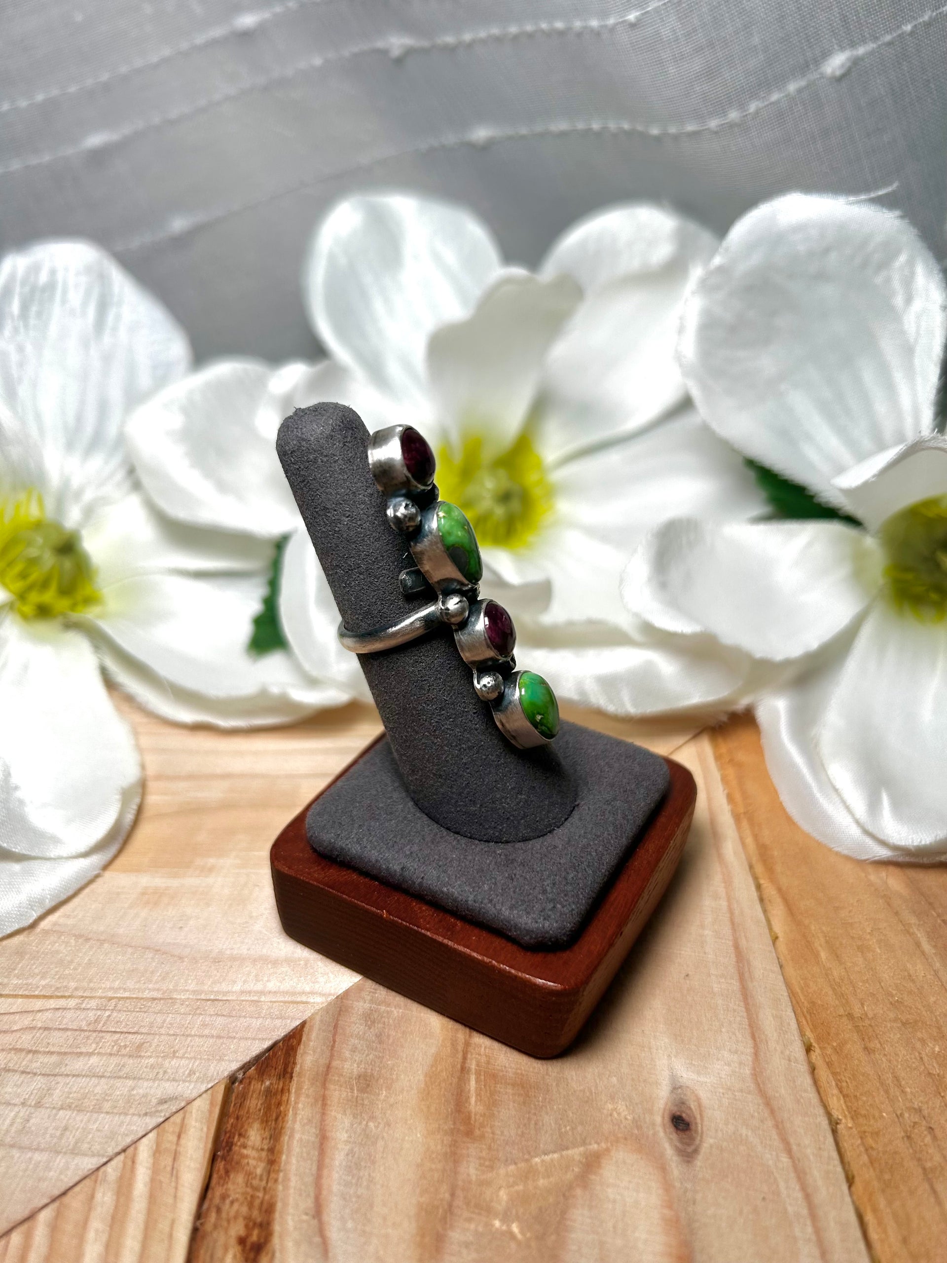 Rena Shelly Multi Stone  & Sterling Silver Adjustable Ring