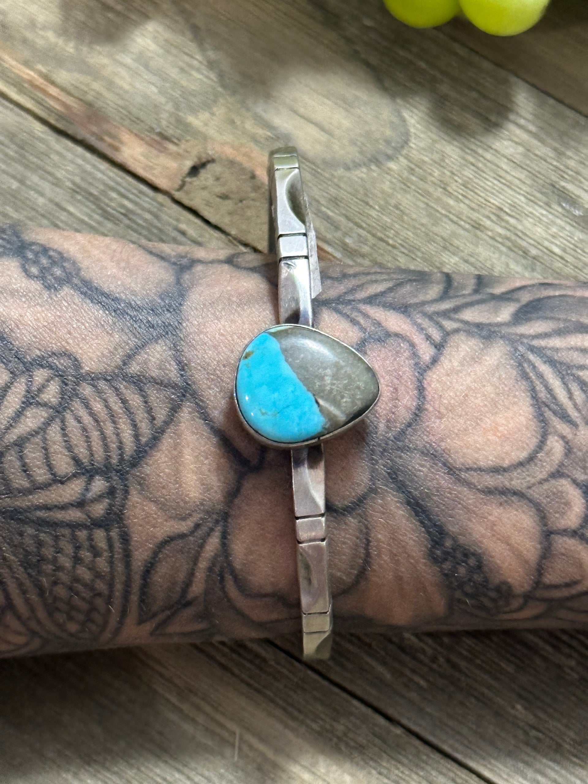 Navajo Made Kingman Turquoise & Sterling Silver Cuff Bracelet