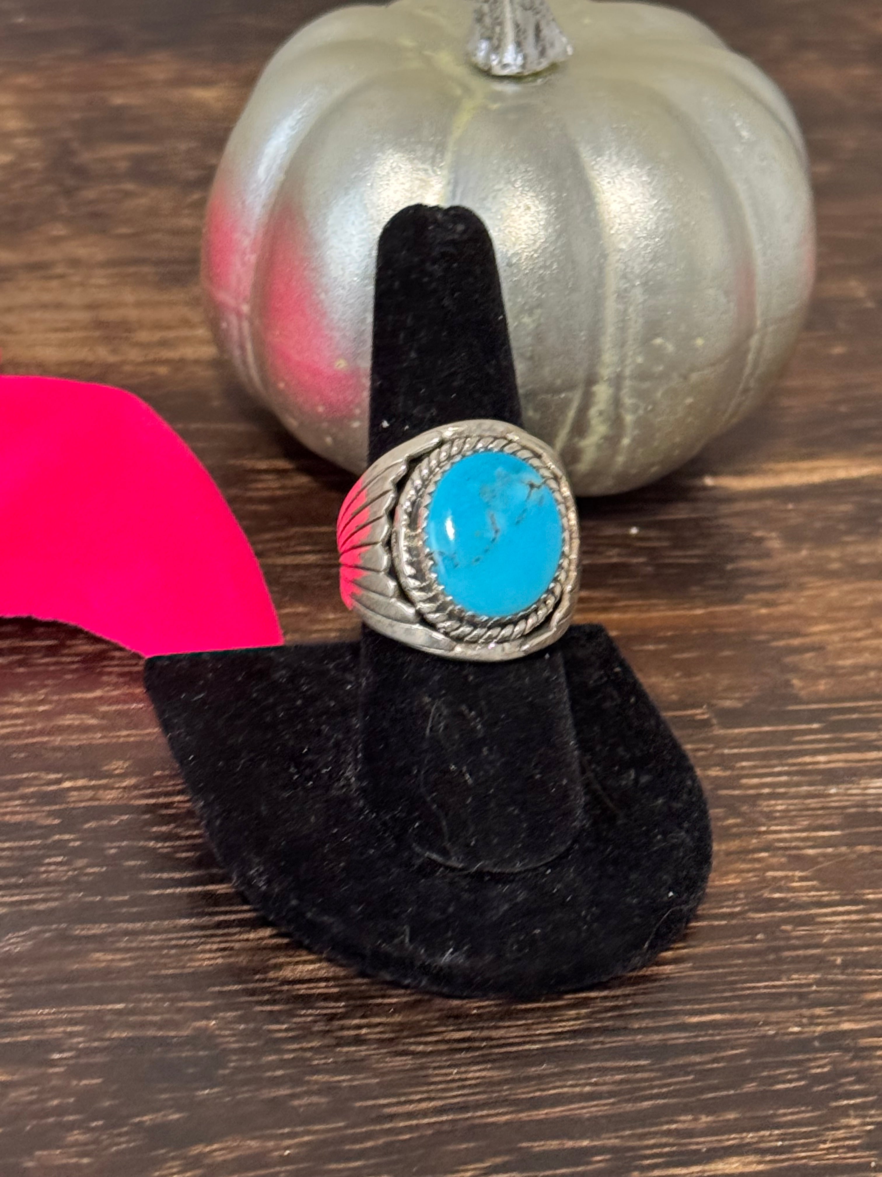 Southwest Handmade Kingman Turquoise & Sterling Silver Size Ring 8