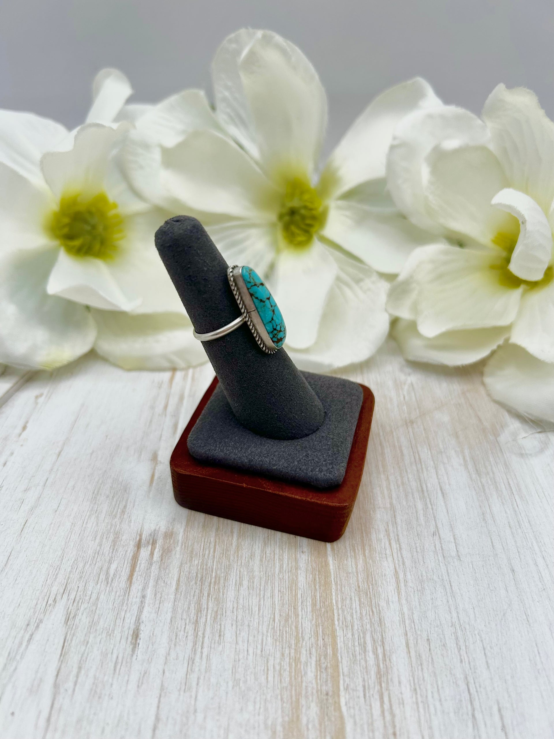 Navajo Made #8 Turquoise & Sterling Silver Ring Size 5.75