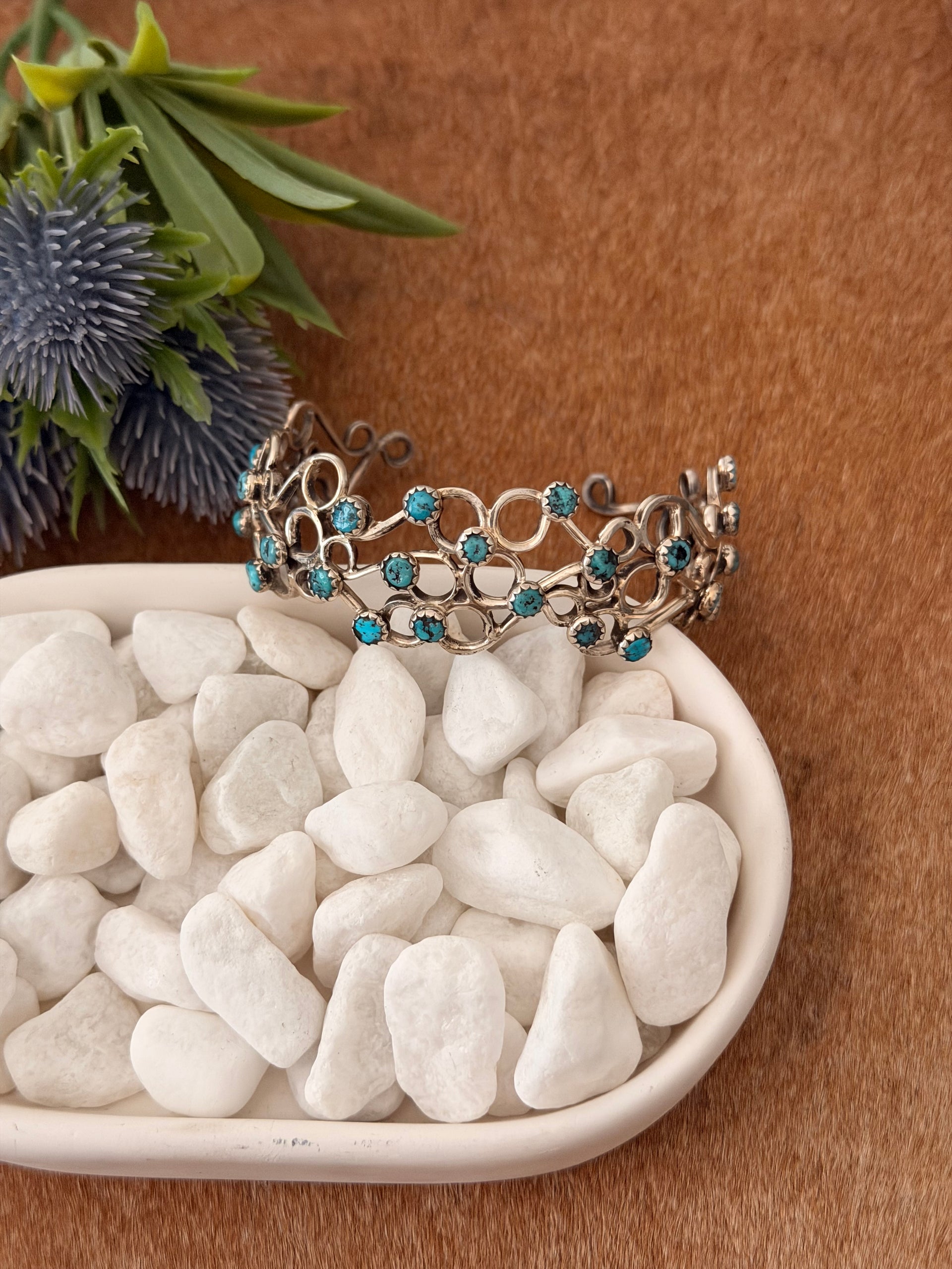 Navajo Made Kingman Turquoise & Sterling Silver Cuff Bracelet