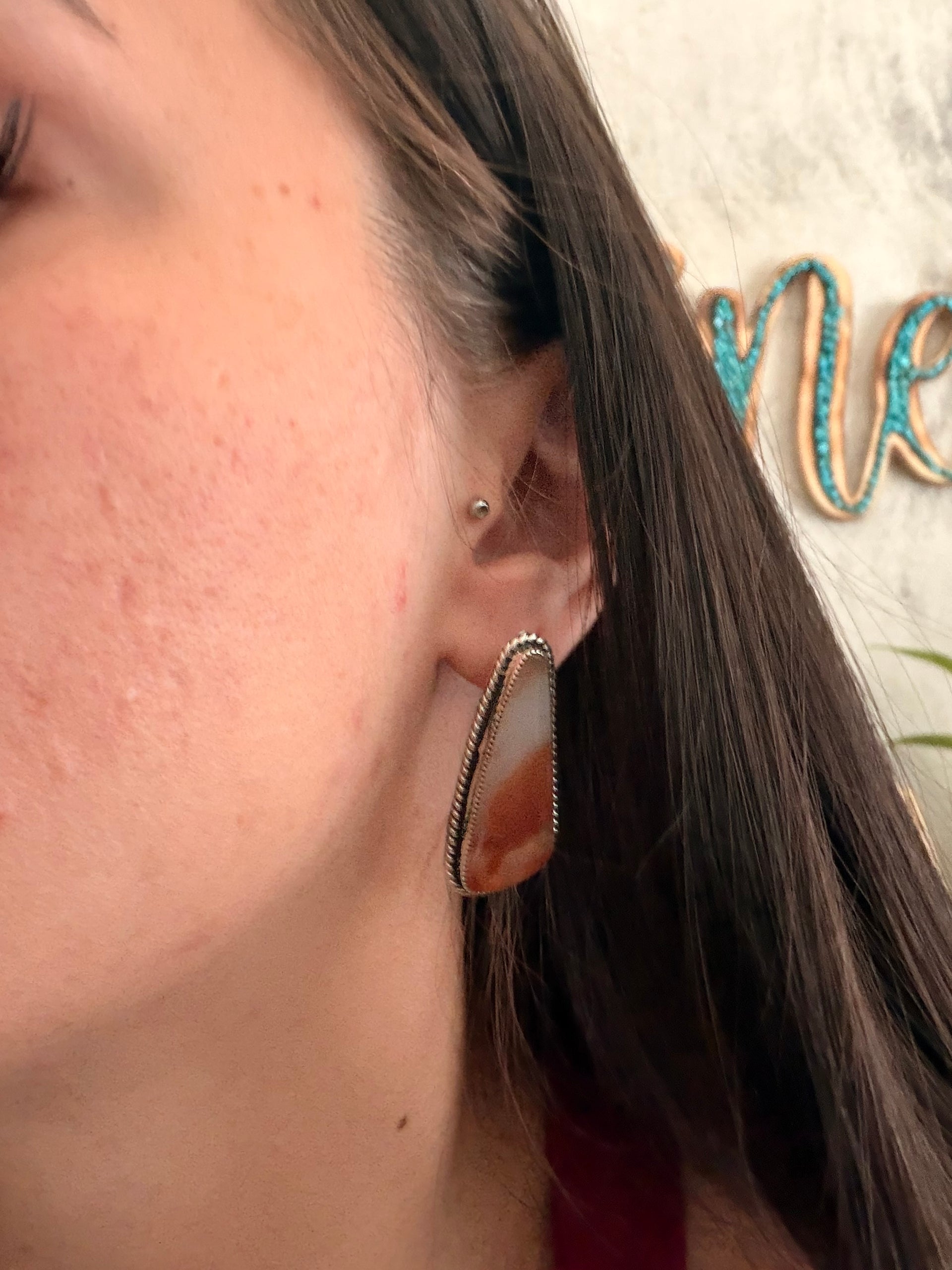 Navajo Made Ocean Jasper & Sterling Silver Post Dangle Earrings