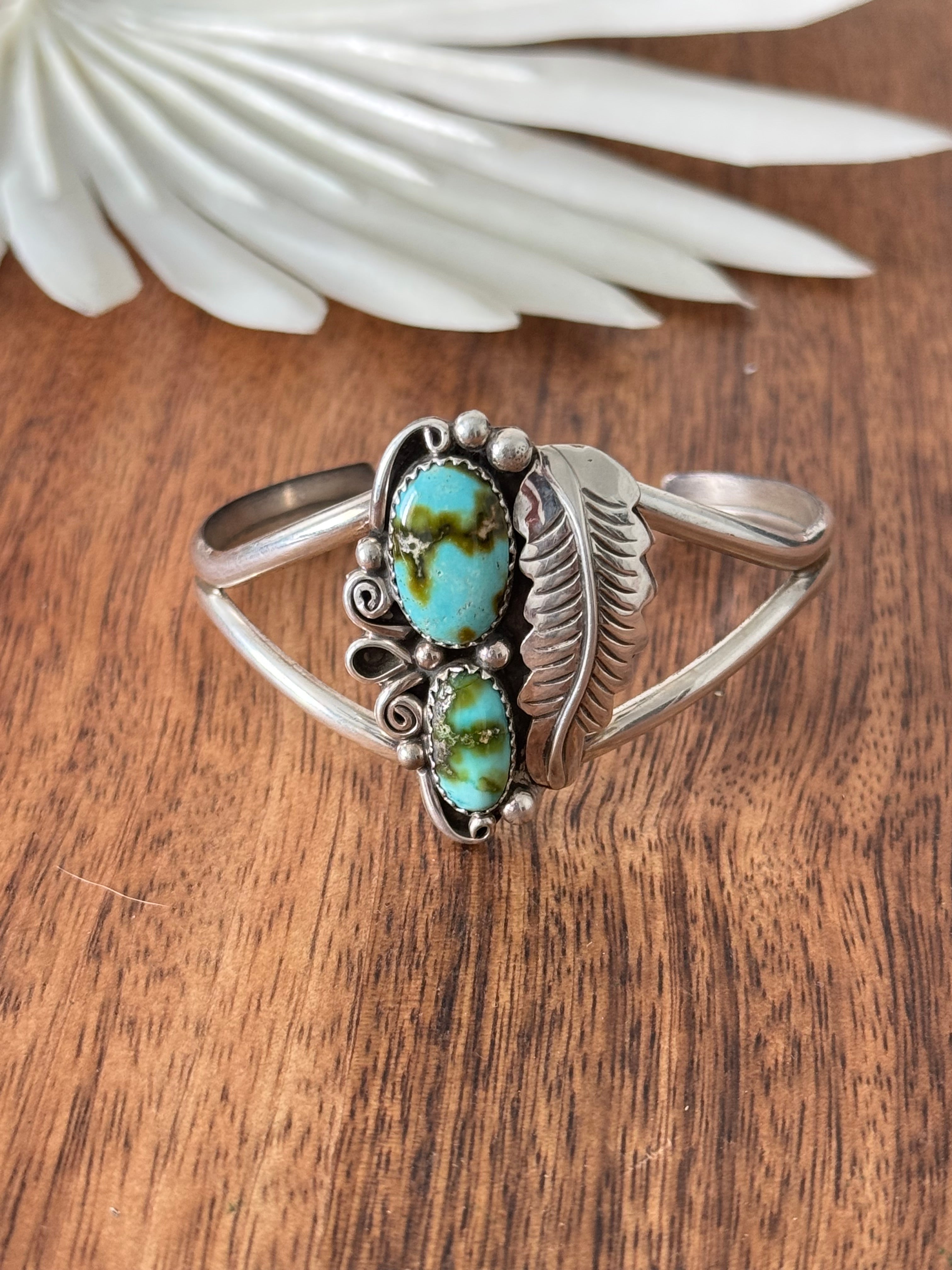 Navajo Made Sonoran Mountain Turquoise & Sterling Silver Cuff Bracelet