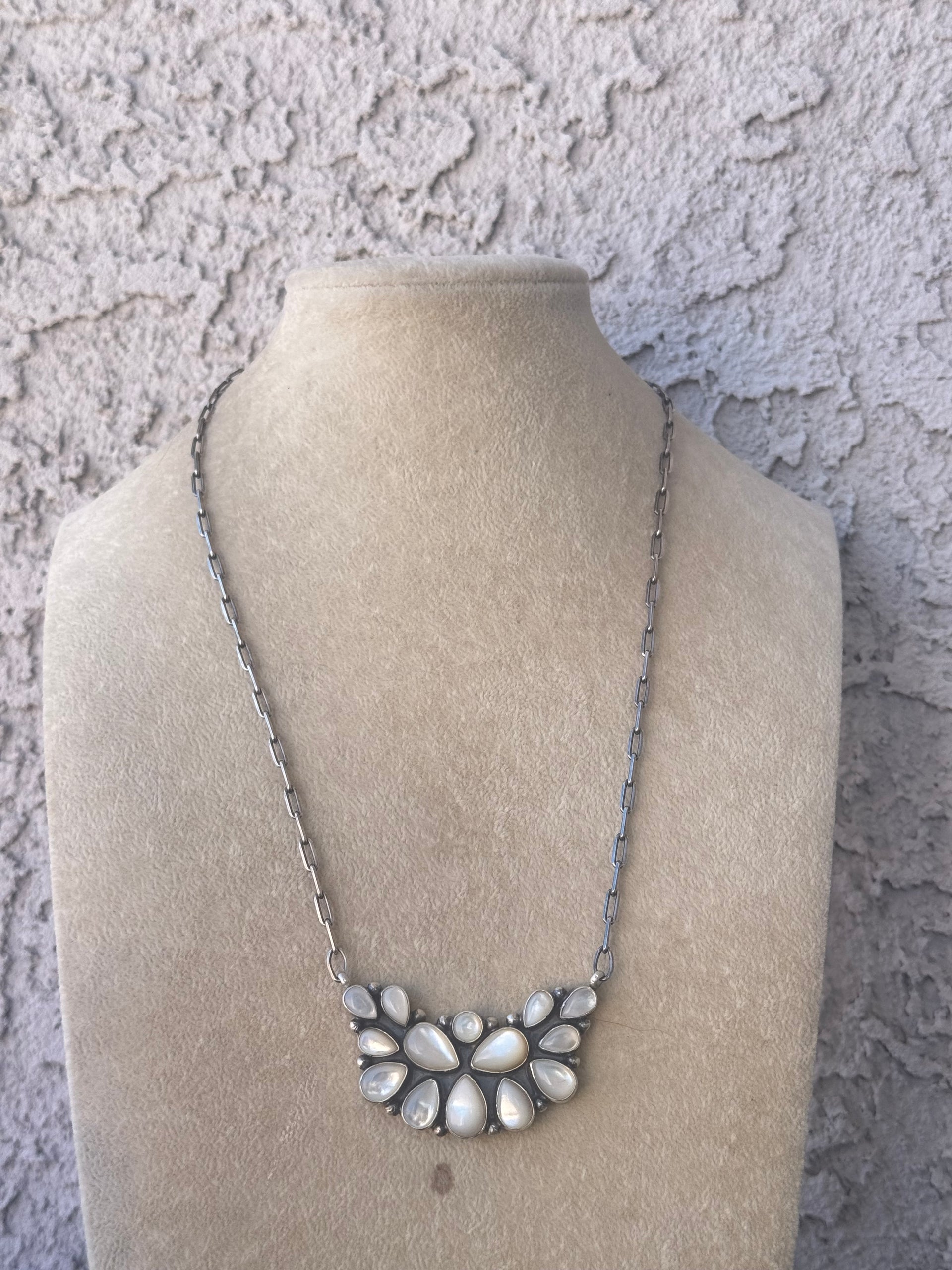 Sharon Francisco Mother of Pearl & Sterling Silver Cluster Necklace