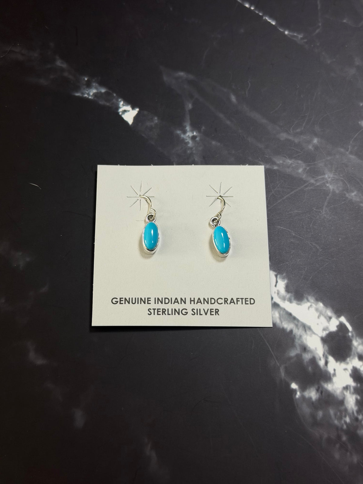 Navajo Made Sleeping Beauty Turquoise & Sterling Silver Dangle Earrings
