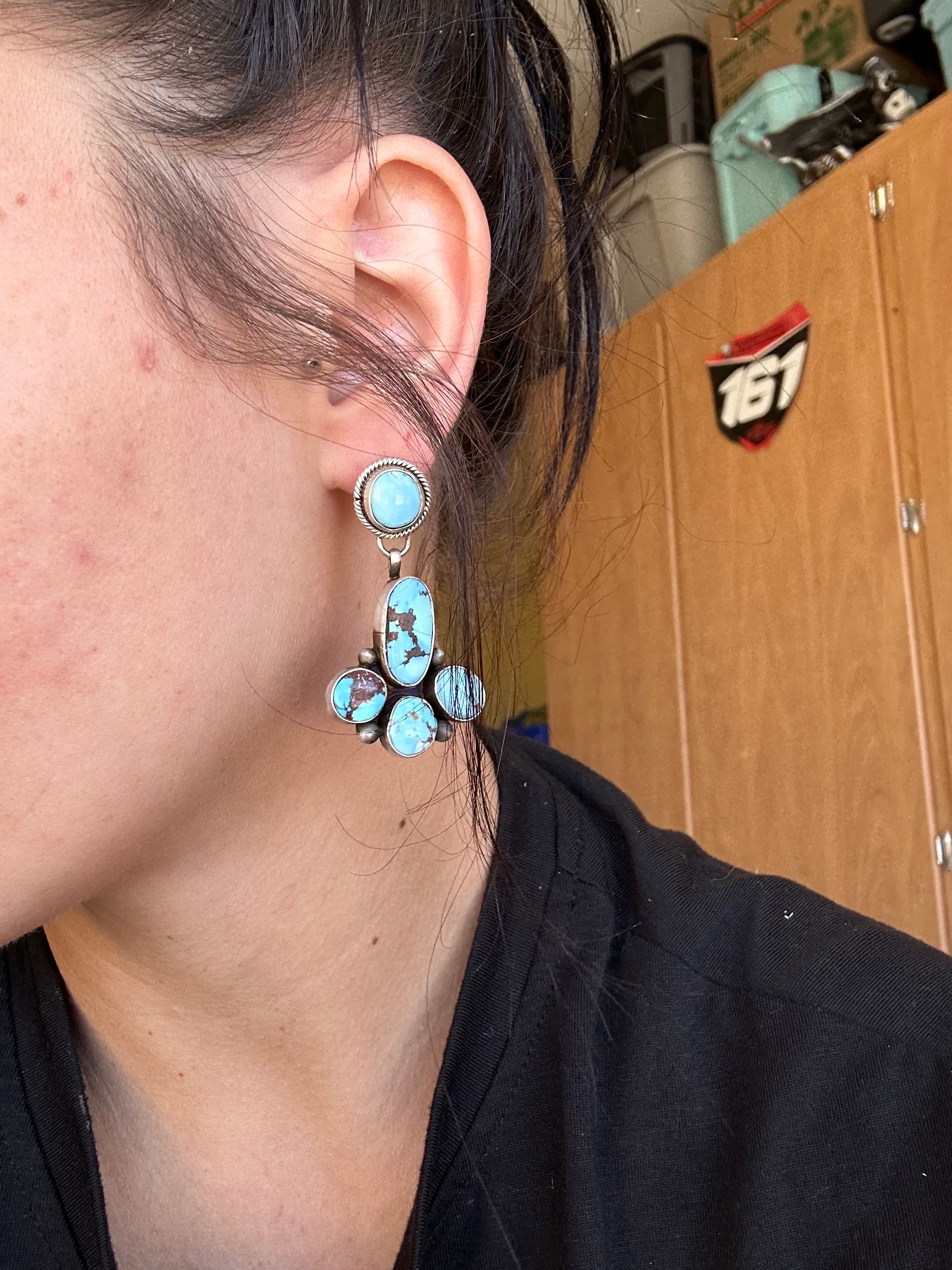 Tim Yazzie Golden Hill’s Turquoise & Sterling Silver Post Dangle Earrings