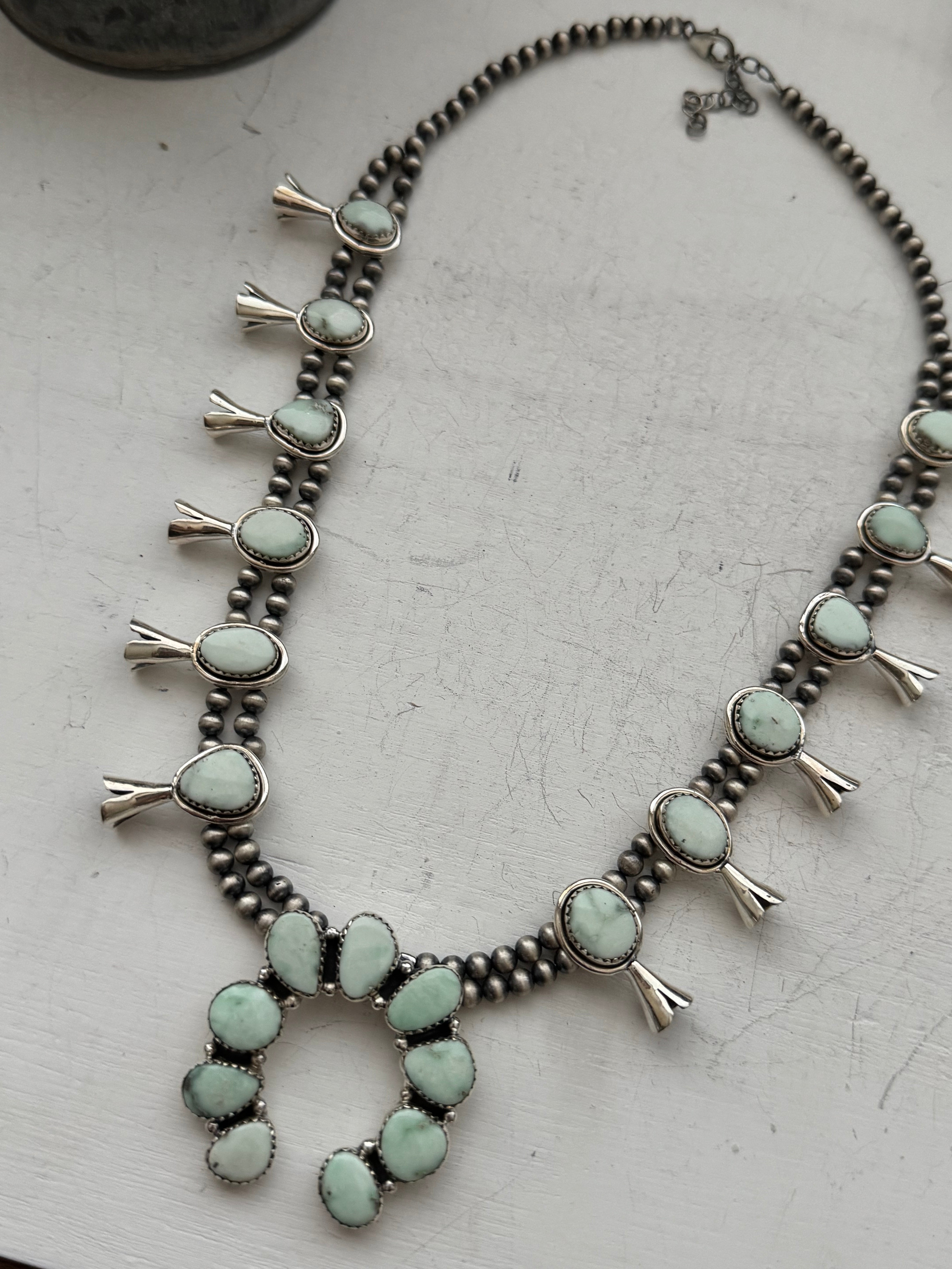 TTD Paloma Variscite & Sterling Silver Squash Blossom Necklace