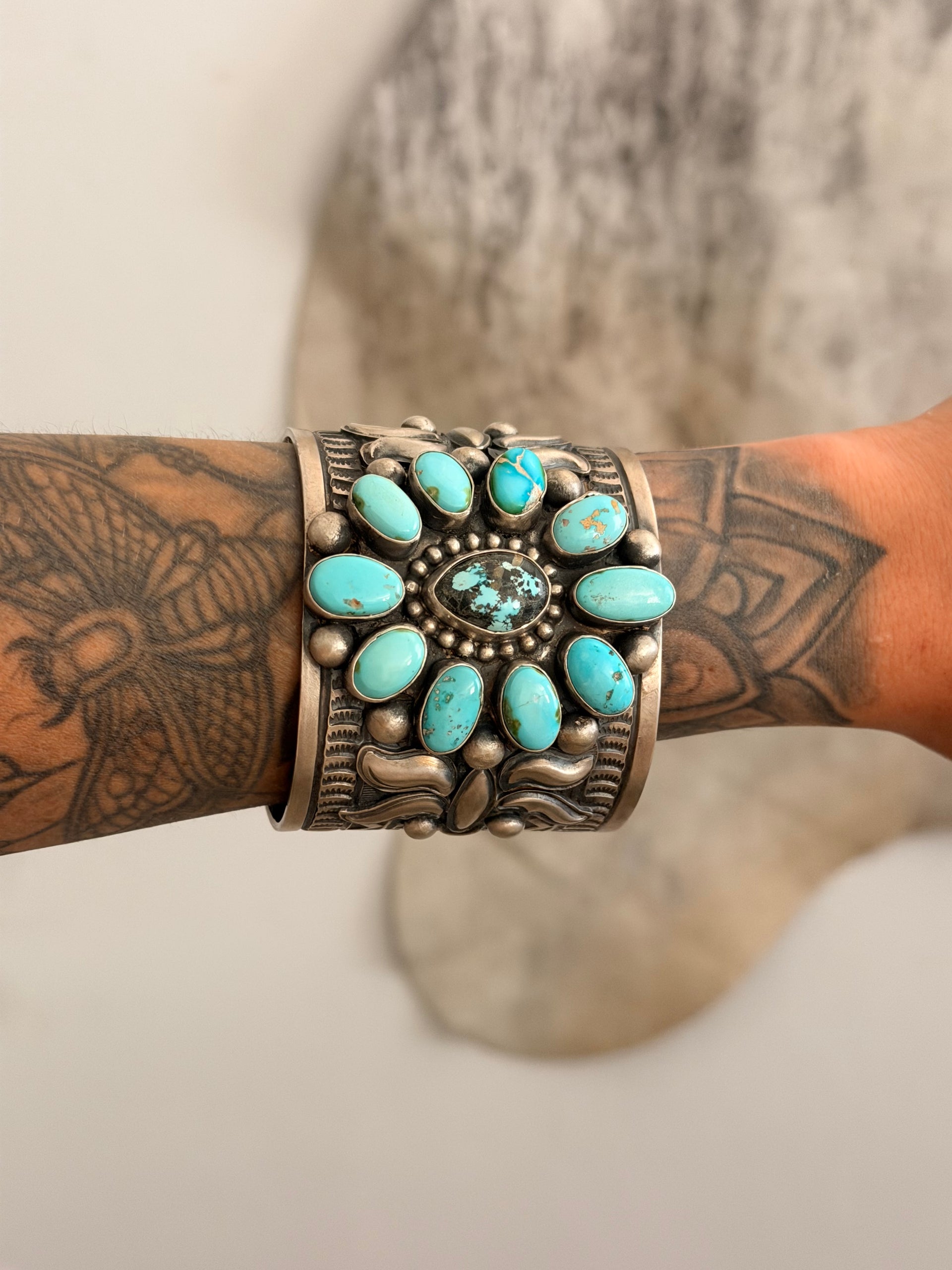 Tillie Jon Multi Turquoise & Sterling Silver Cluster Cuff Bracelet