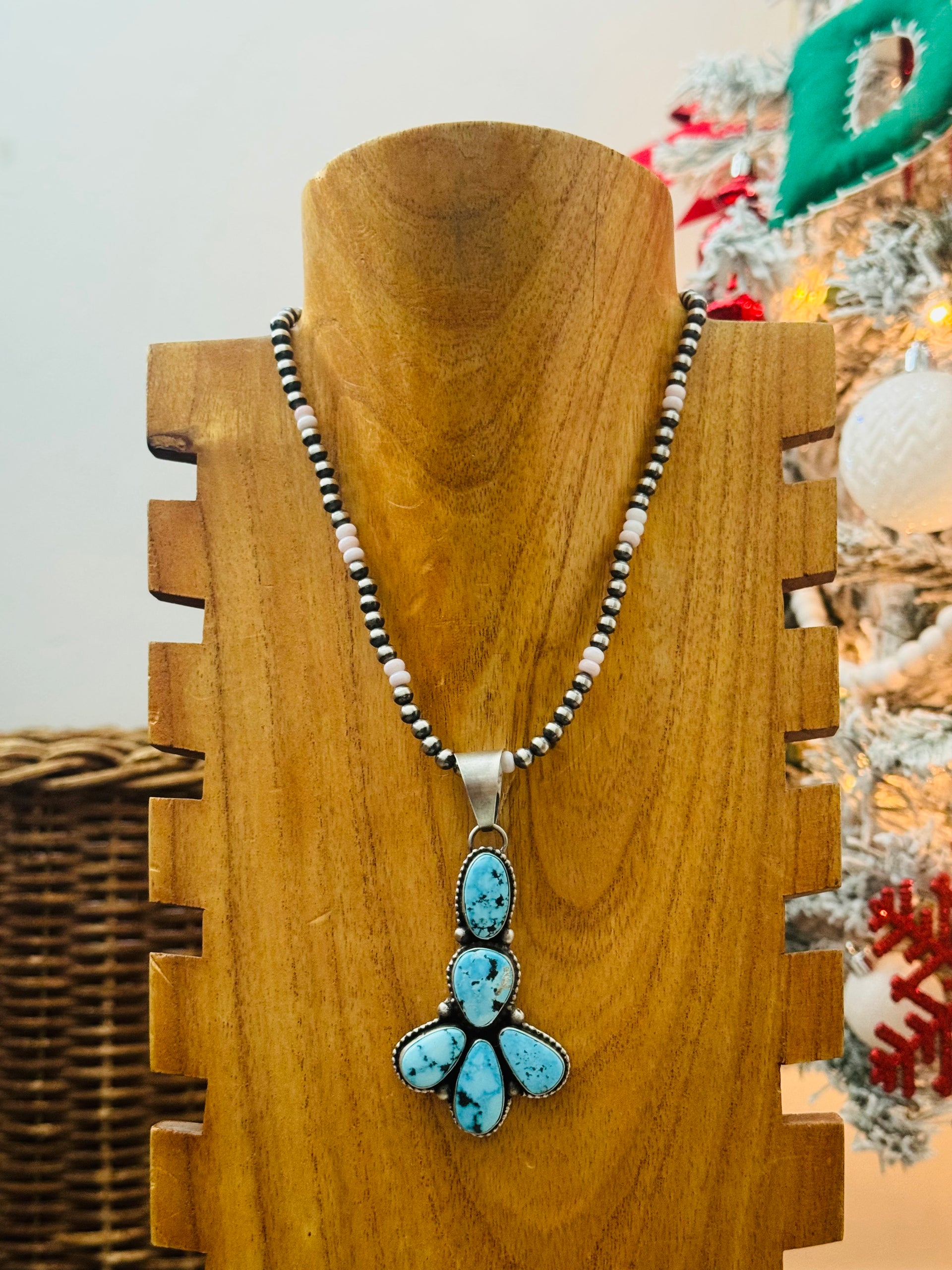 Navajo Made Blue Ridge Turquoise & Sterling Silver Cluster Pendant