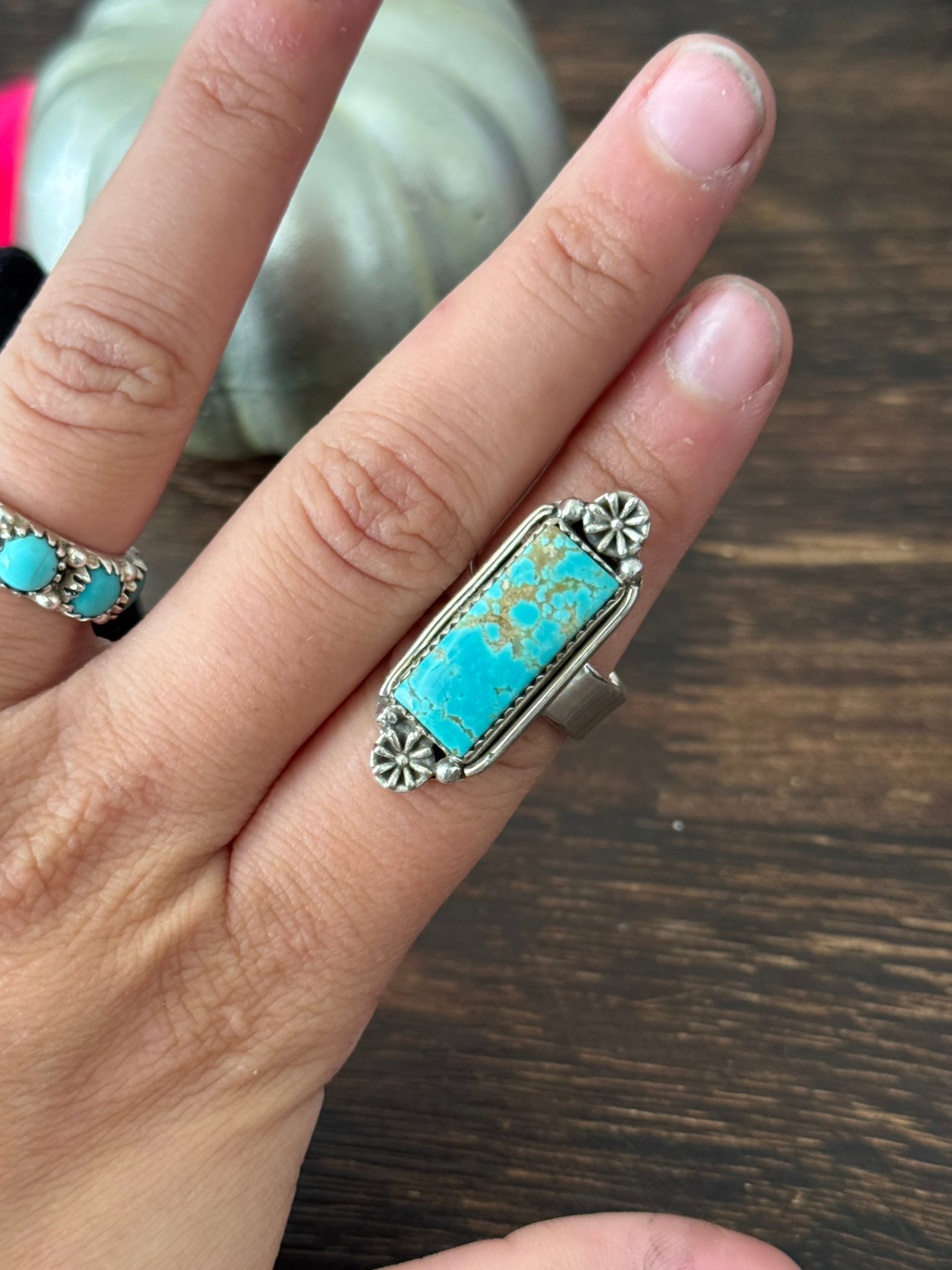 Southwest Handmade Number 8 Turquoise & Sterling Silver Adjustable Ring