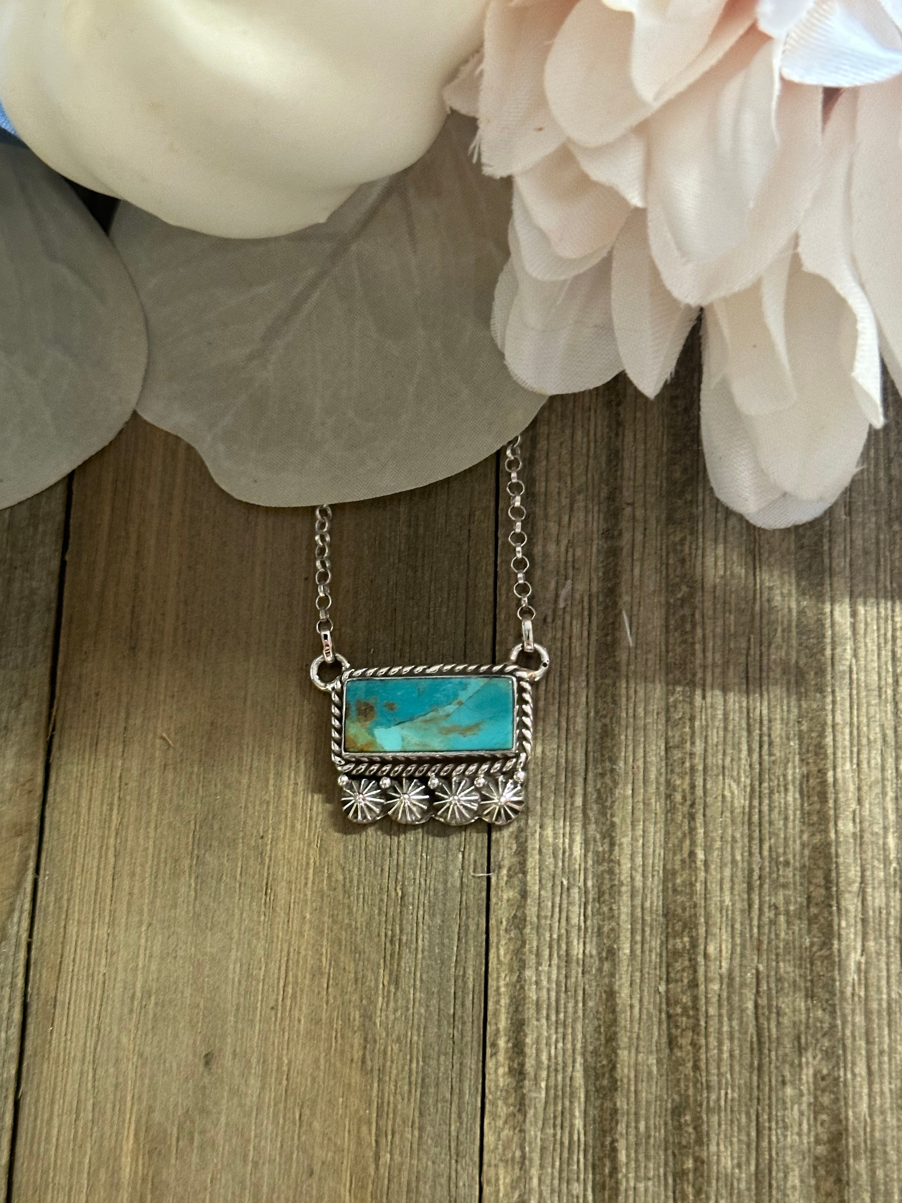 Southwest Handmade Kingman Turquoise & Sterling Silver Bar Necklace