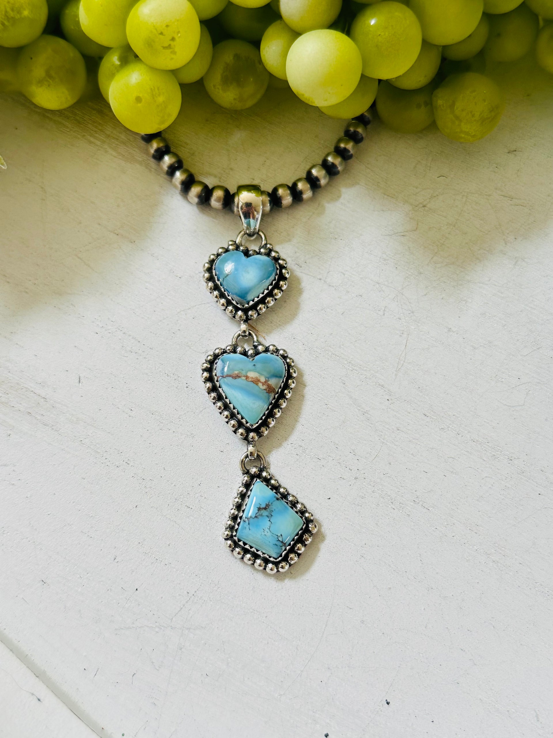 Southwest Handmade Golden Hills Turquoise & Sterling Silver Cluster Pendant