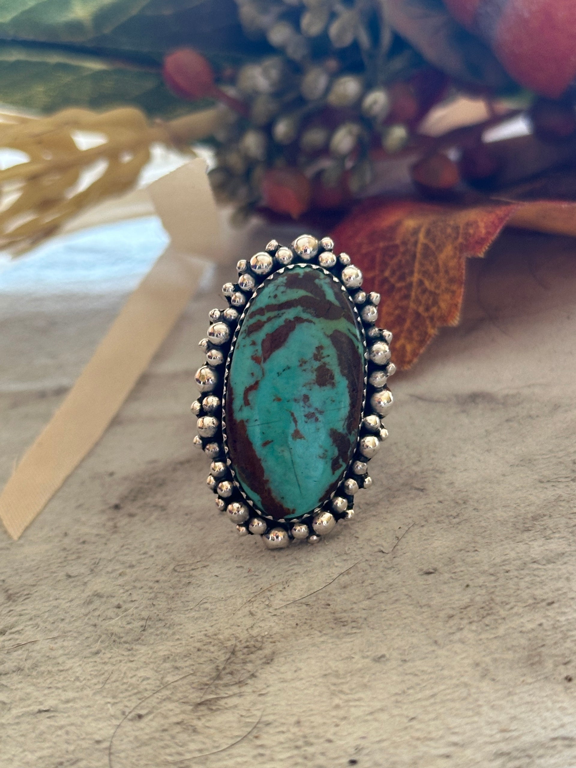 Southwest Handmade #8 Turquoise & Sterling Silver Adjustable Ring