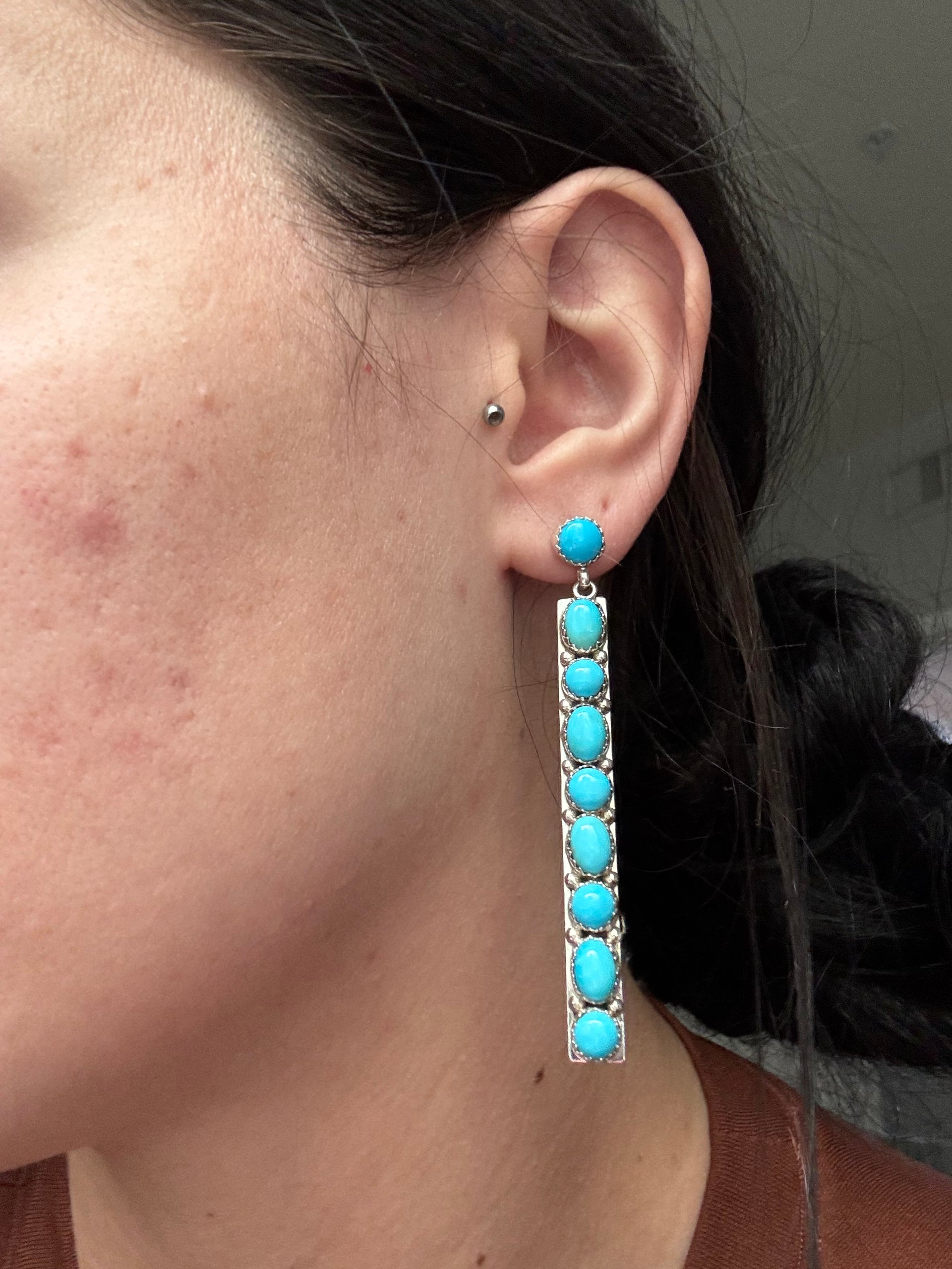 Mary Ann Spencer Sleeping Beauty Turquoise & Sterling Silver Post Dangle Earrings