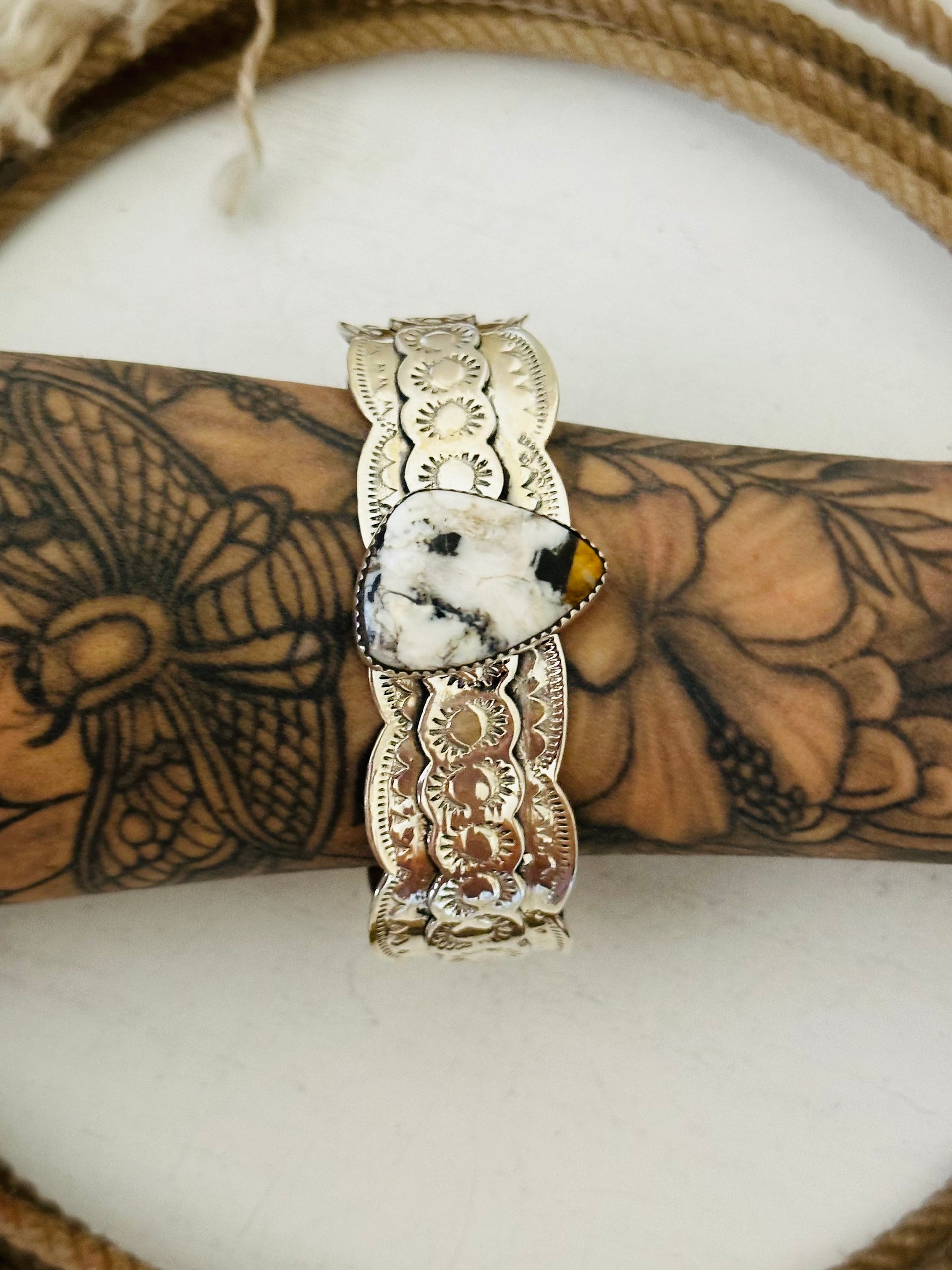 Southwest Made White Buffalo & Sterling Silver Cuff Bracelet