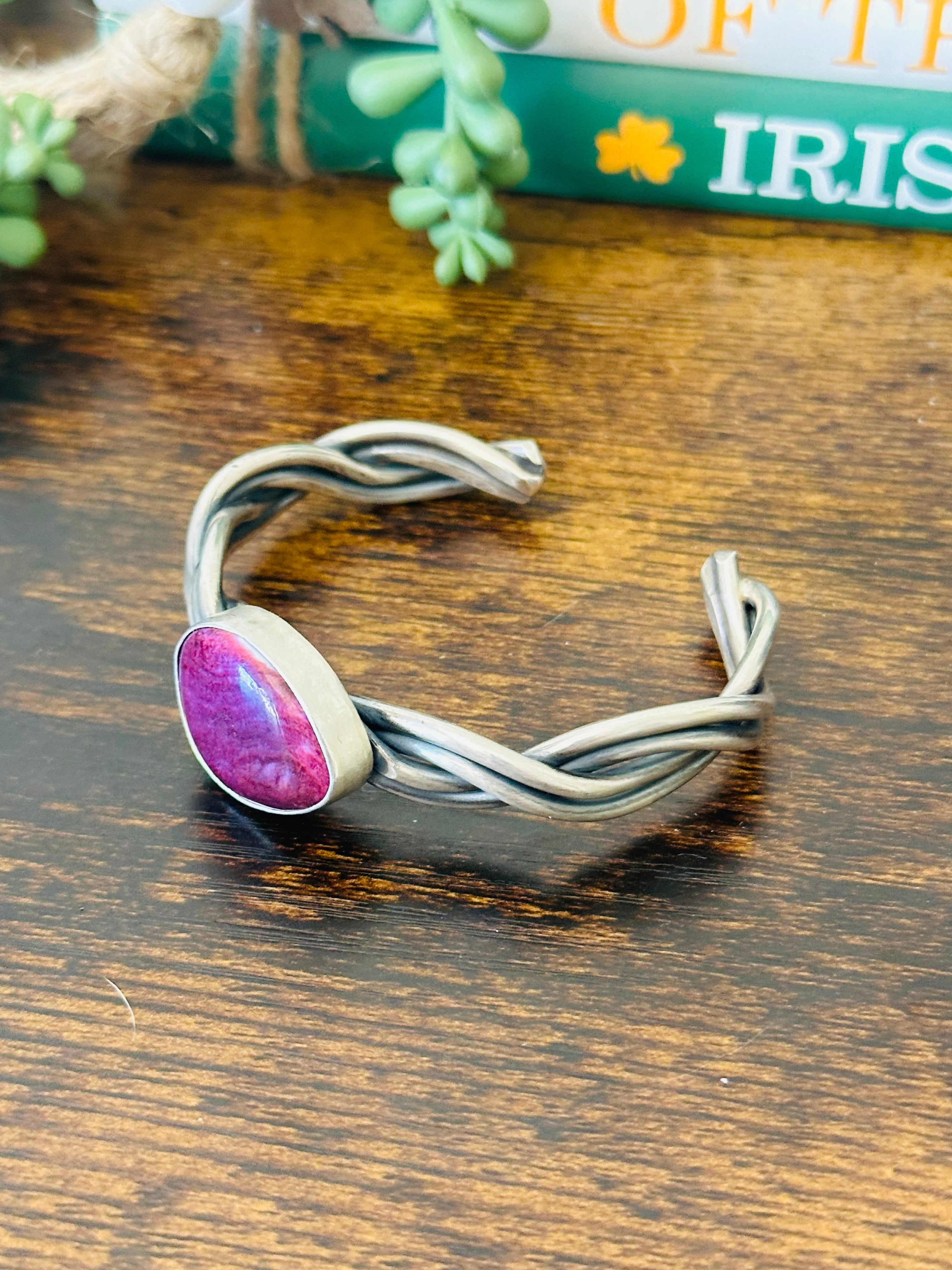 Navajo Made Purple Spiny Oyster & Sterling Silver Cuff Bracelet