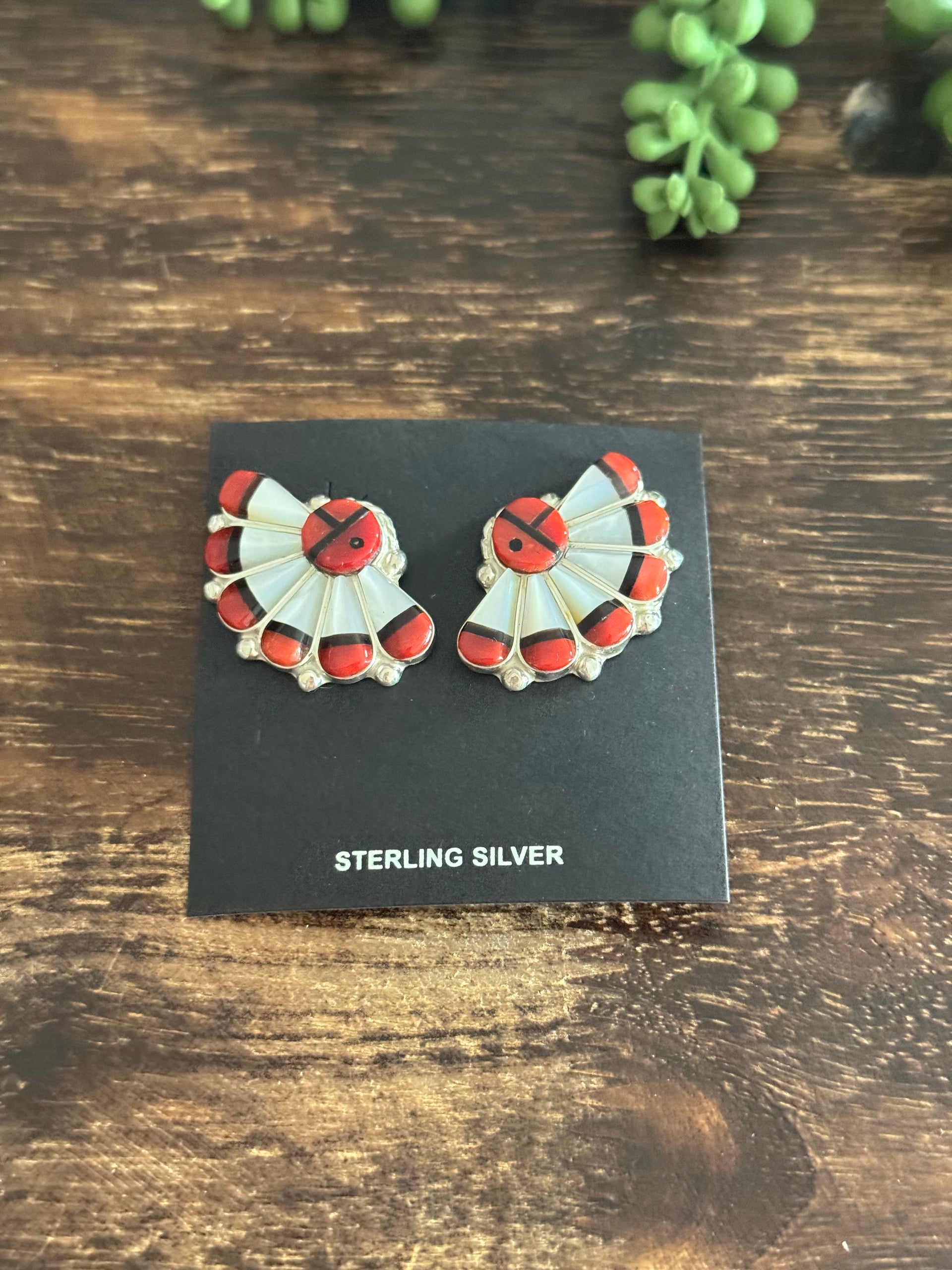 Zuni Made Multi Stone & Sterling Silver Inlay Post Earrings