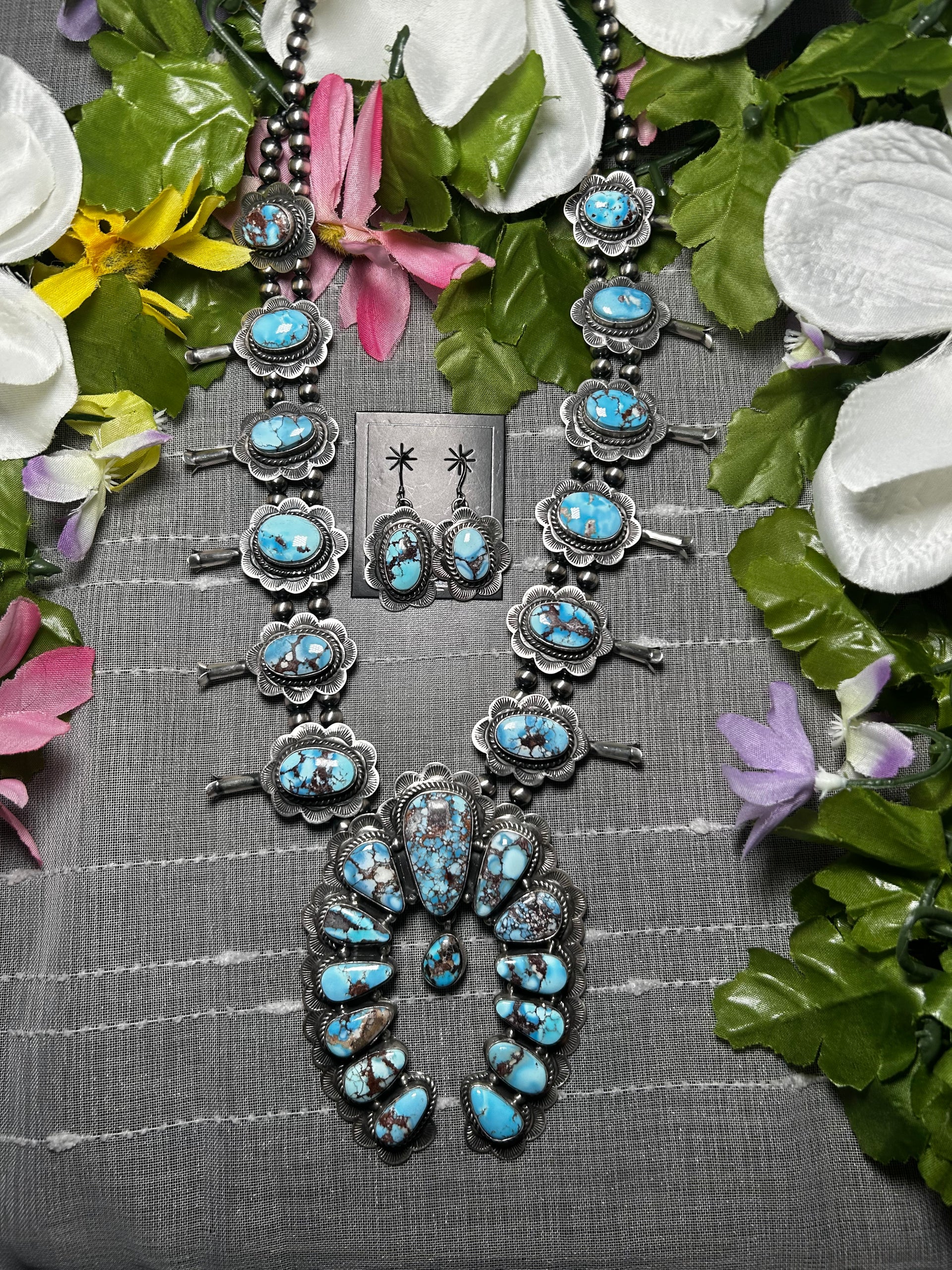 Kee Johnson Golden Hill  Turquoise and Sterling Silver Necklace Set