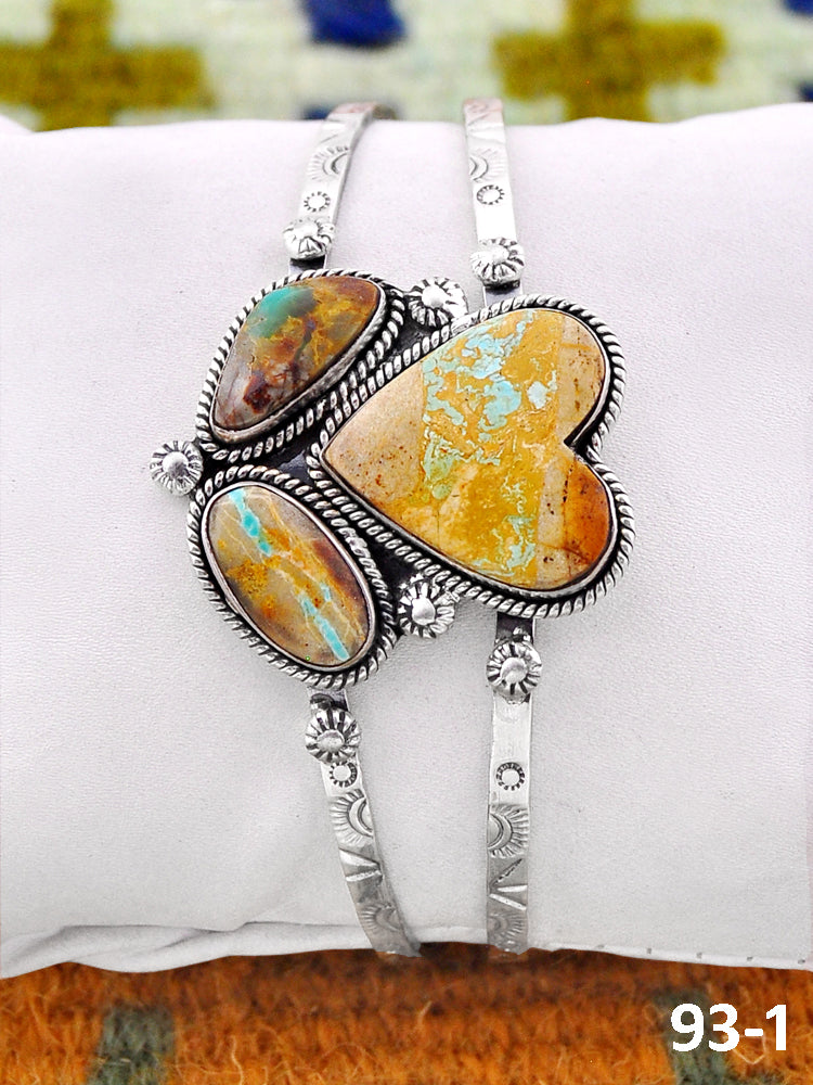 Southwest Handmade Ribbon Royston Turquoise & Sterling Silver Cuff Bracelet