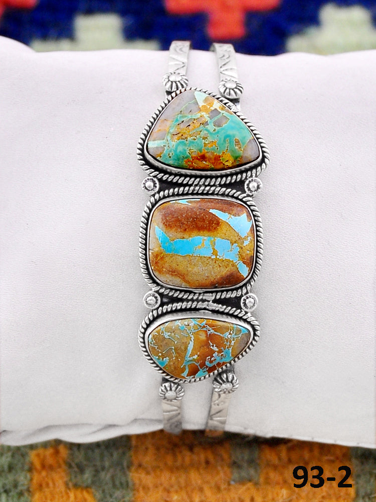 Southwest Handmade Ribbon Royston Turquoise & Sterling Silver Cuff Bracelet