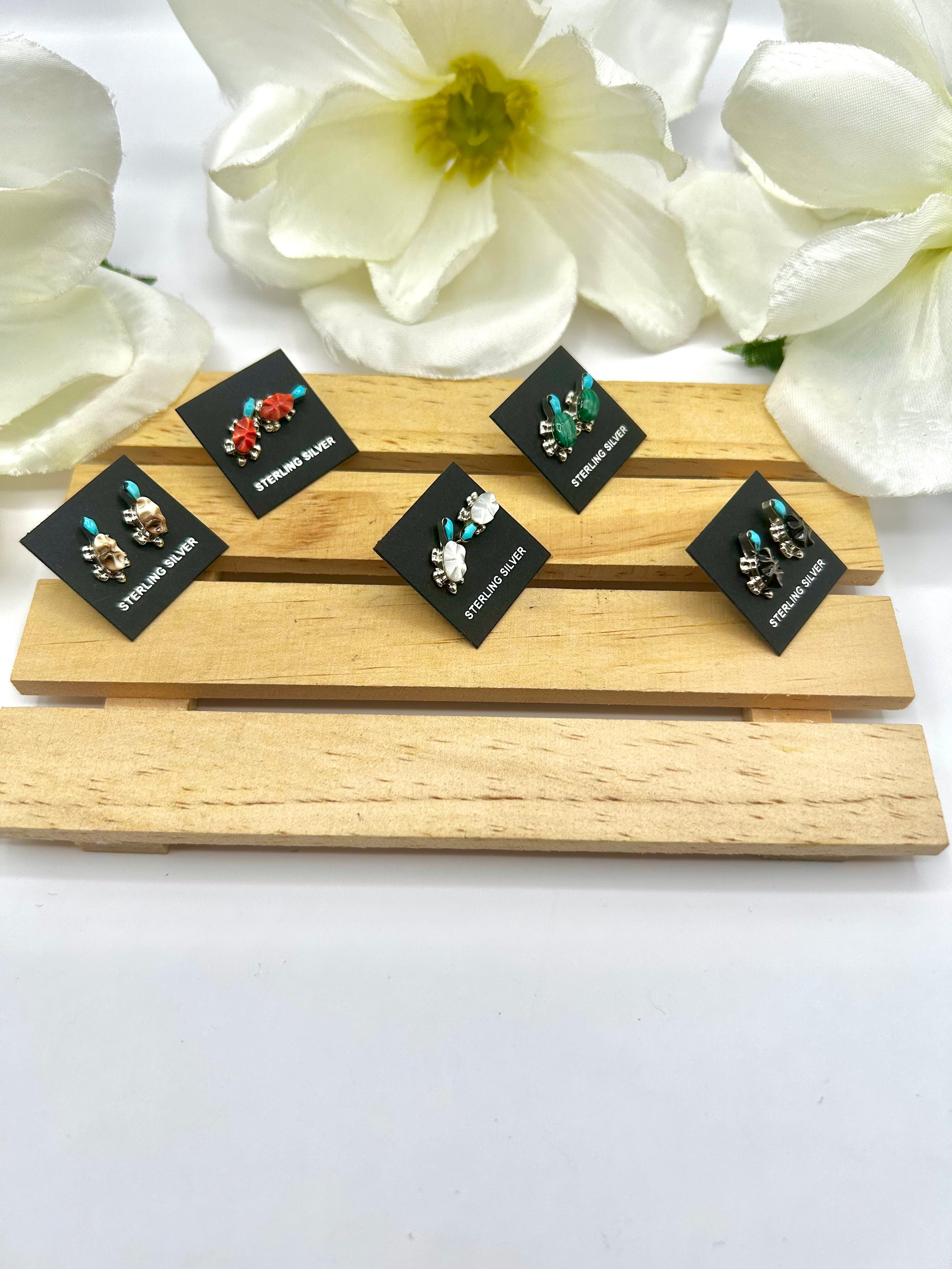 Zuni Made Multi Stone & Sterling Silver Post Earrings