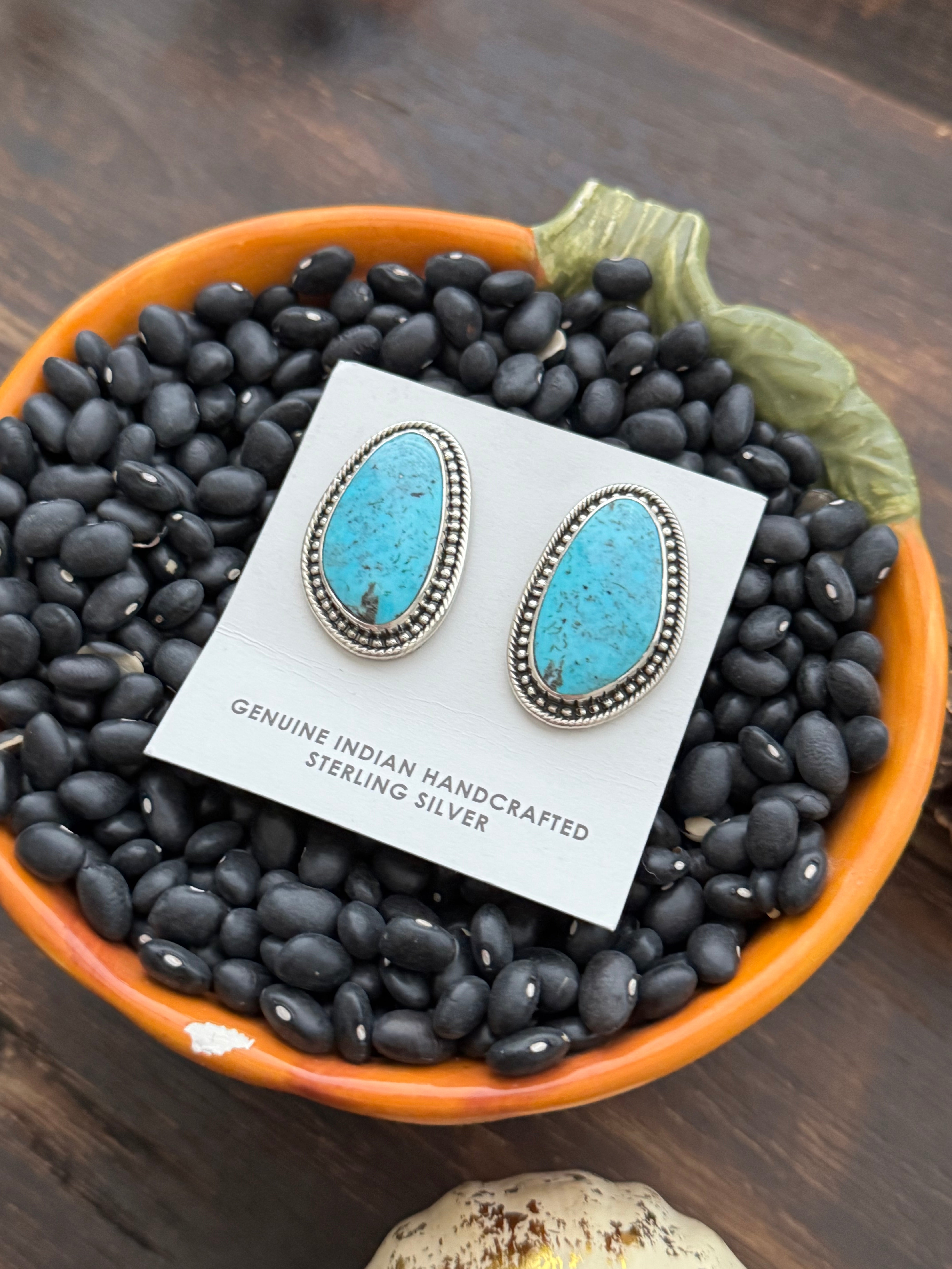 Navajo Made Kingman Turquoise & Sterling Silver Post Earrings