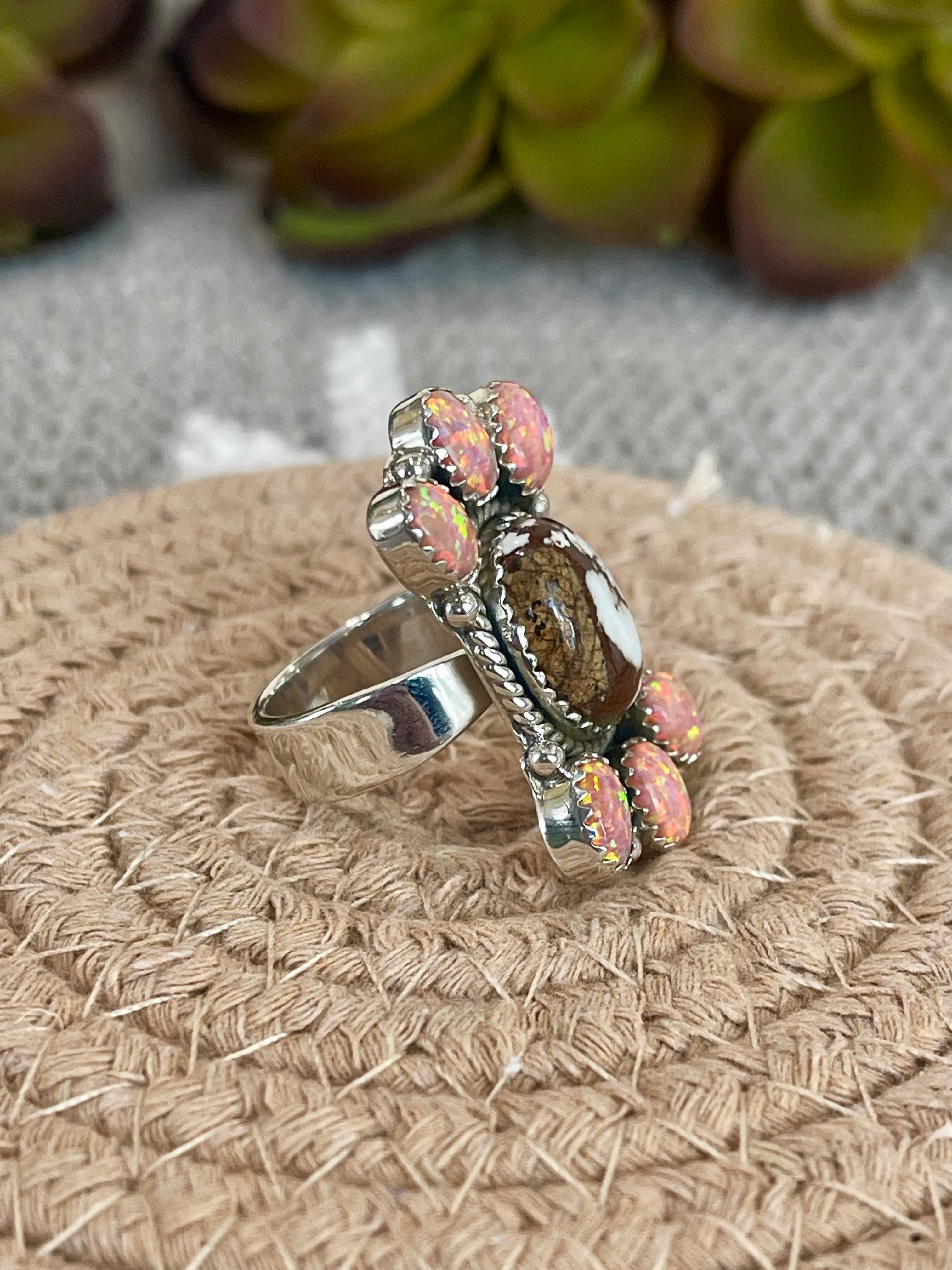 Southwest Handmade Multi Stone & Sterling Silver Adjustable Cluster Ring