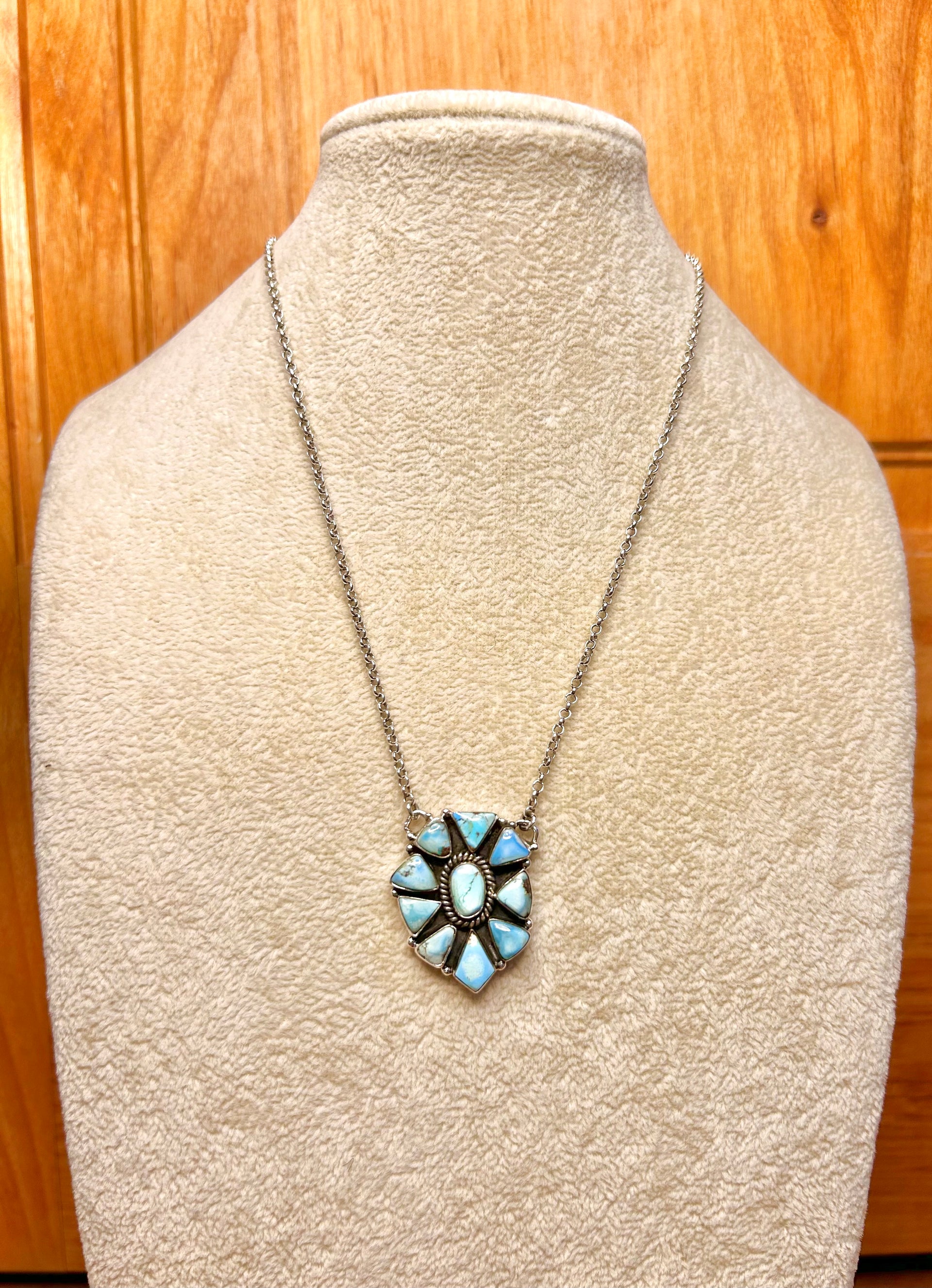 Southwest Made Golden Hill’s Turquoise & Sterling Silver Cluster Necklace