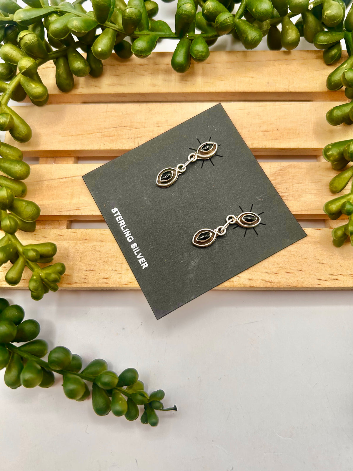 Navajo Made Onyx & Sterling Silver Post Earrings