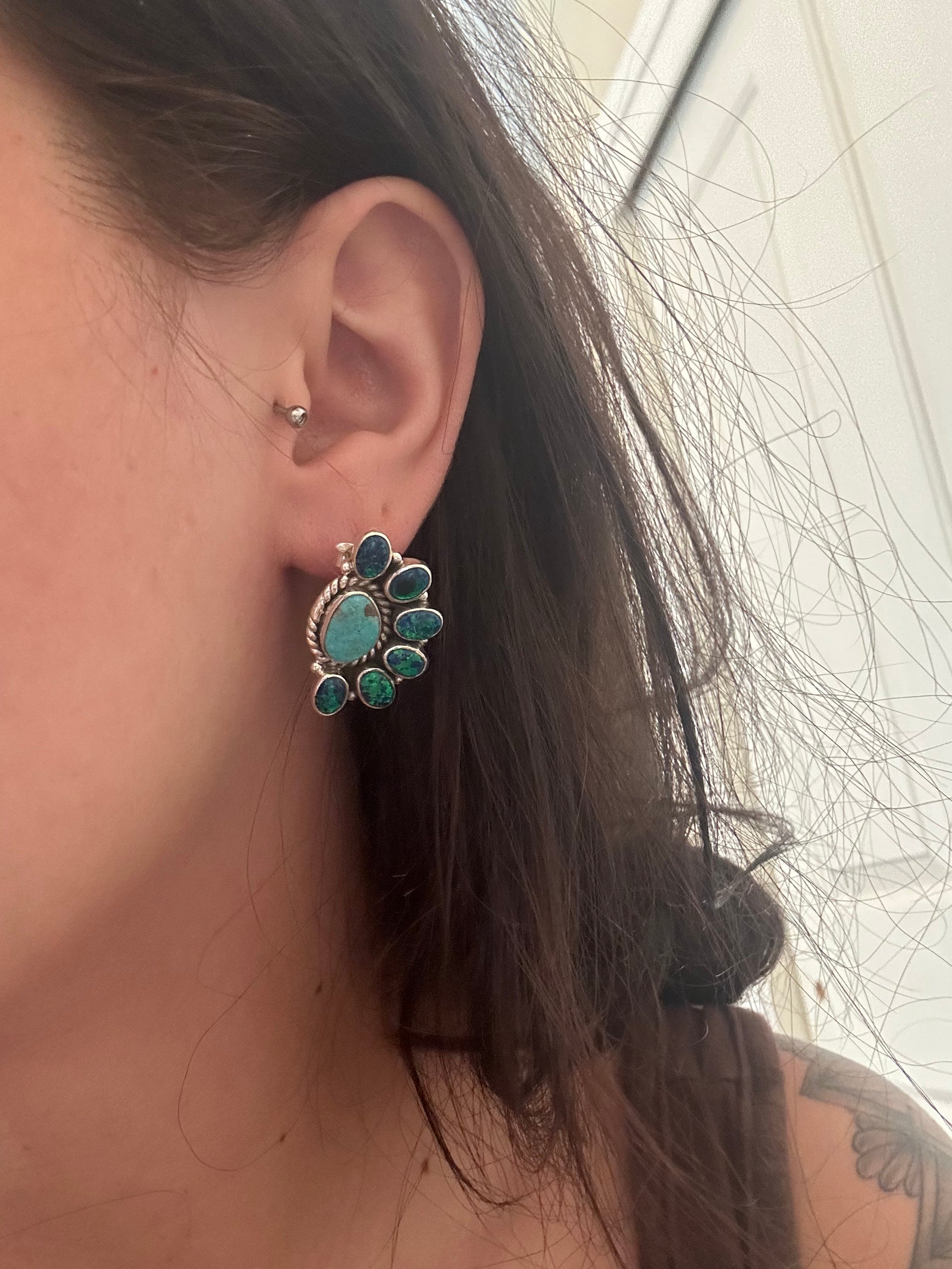 Southwest Handmade Multi Stone & Sterling Silver Post Earrings