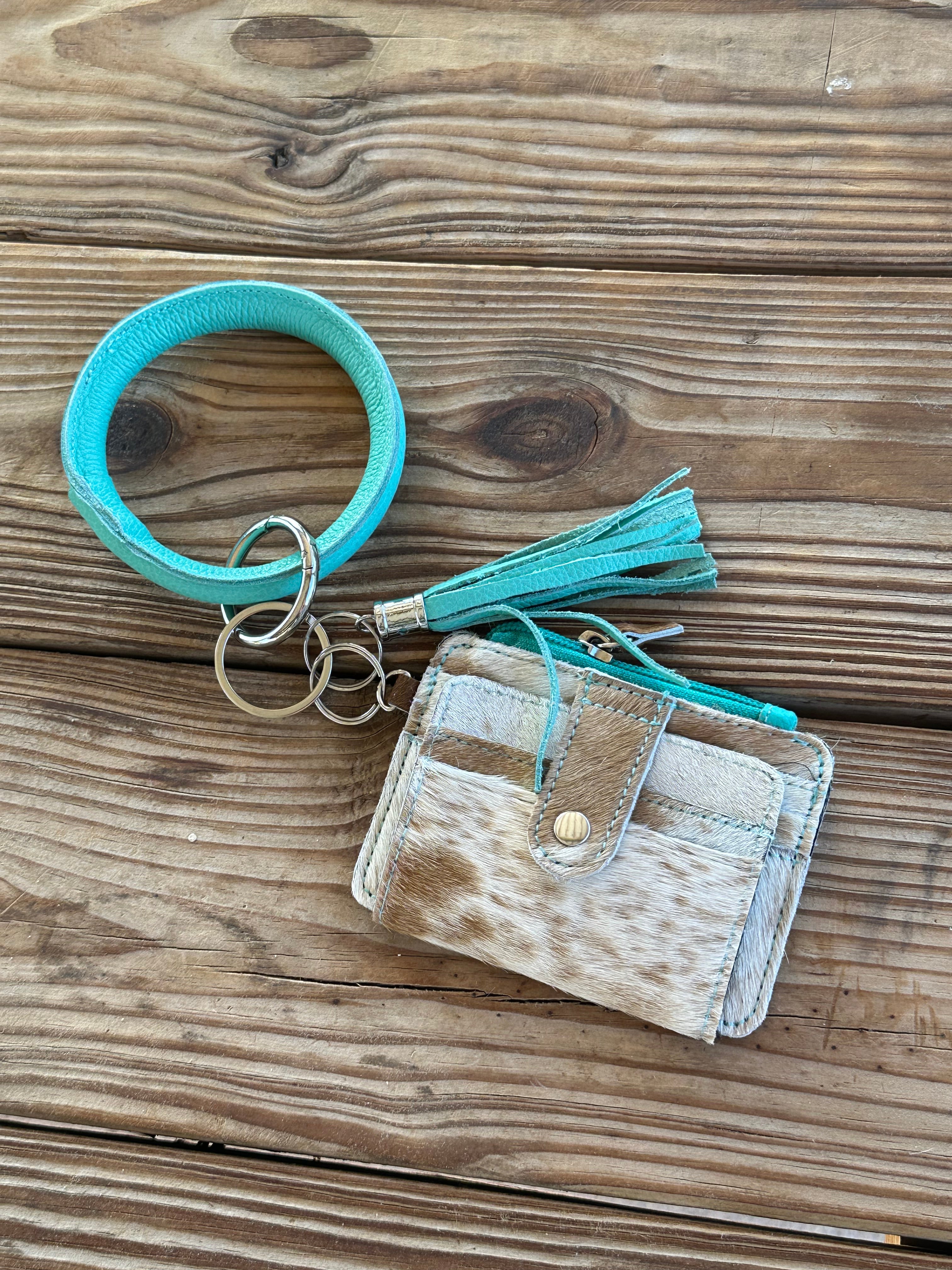 Genuine Leather & Cowhide Wristlet Card Holder