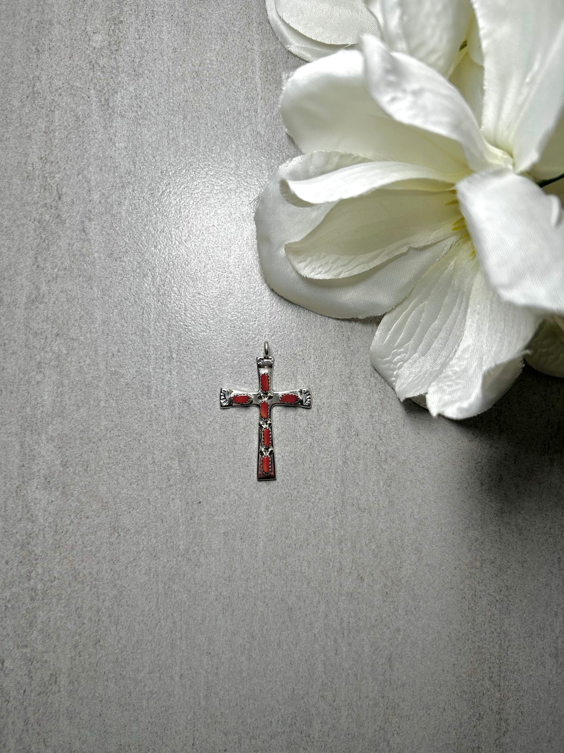 Zuni Made Red Coral & Sterling Silver Pendant