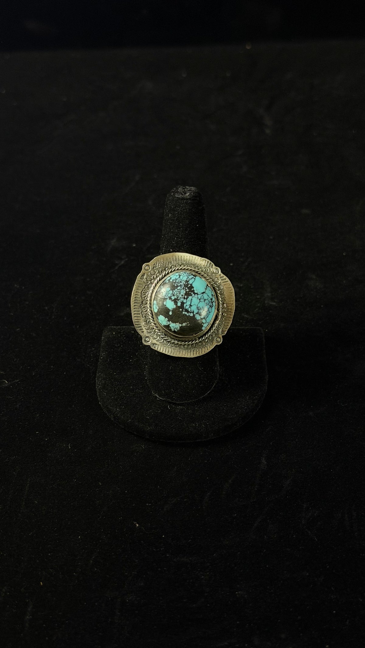 Navajo Made Blue Moon Turquoise & Sterling Silver Ring Size 9