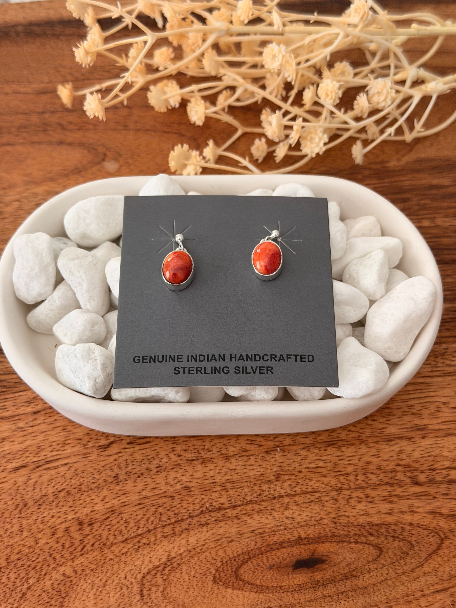 Navajo Made Spiny Oyster & Sterling Silver Post Dangle Earrings