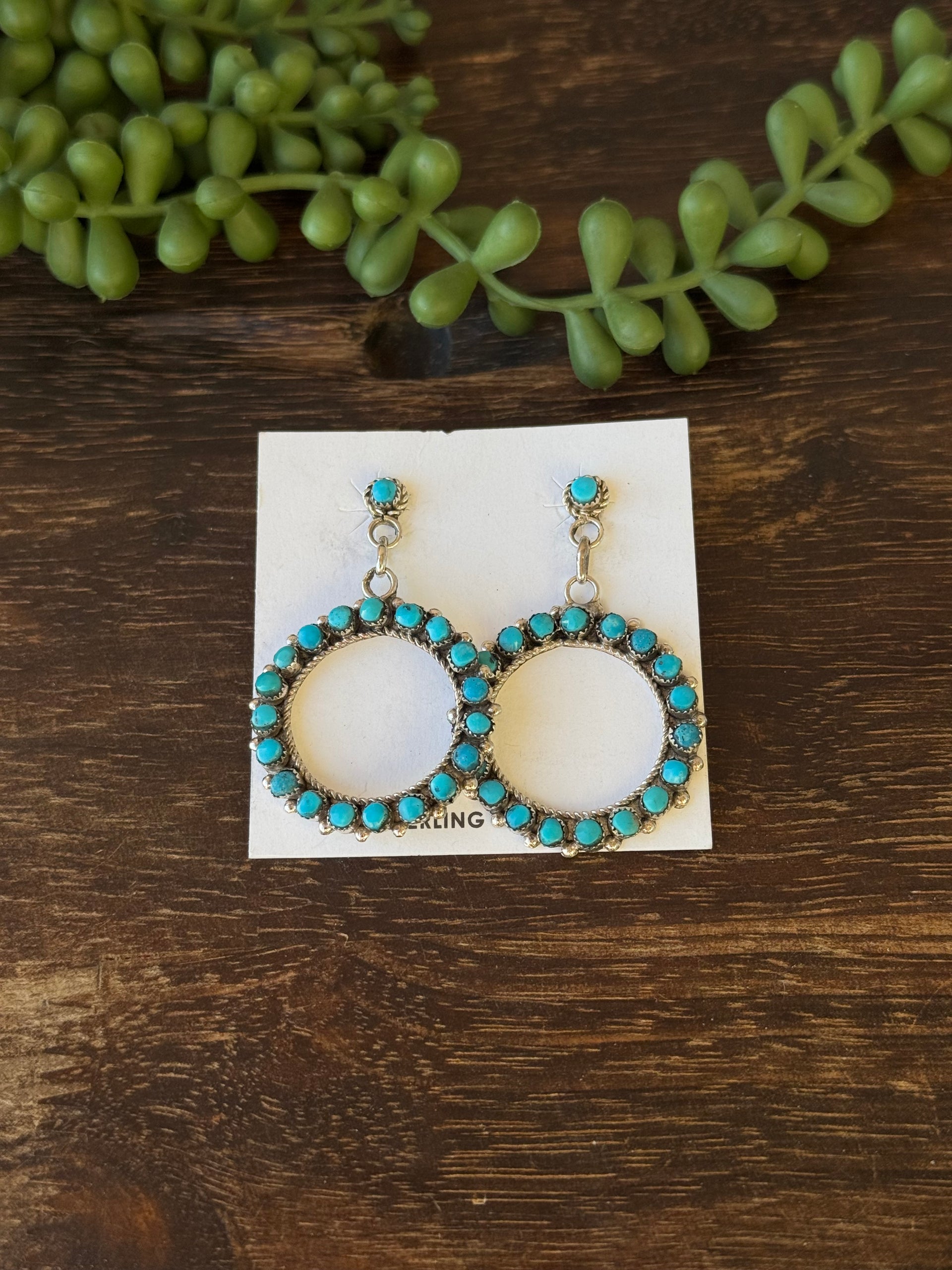 Phyllis Laati Kingman Turquoise & Sterling Silver Post Dangle Cluster Earrings