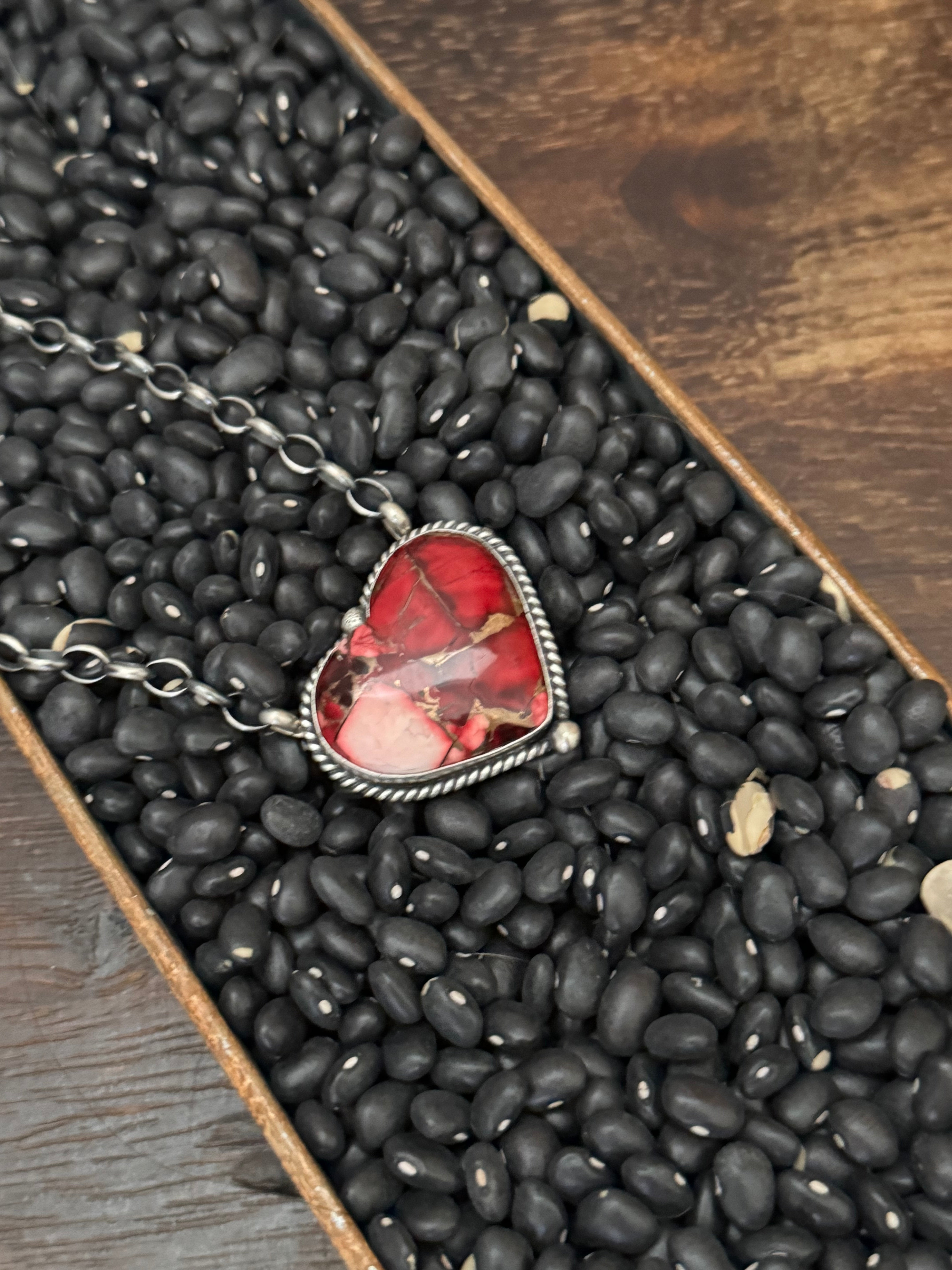 Johnny Dixon Rose Dahlia & Sterling Silver Heart Necklace