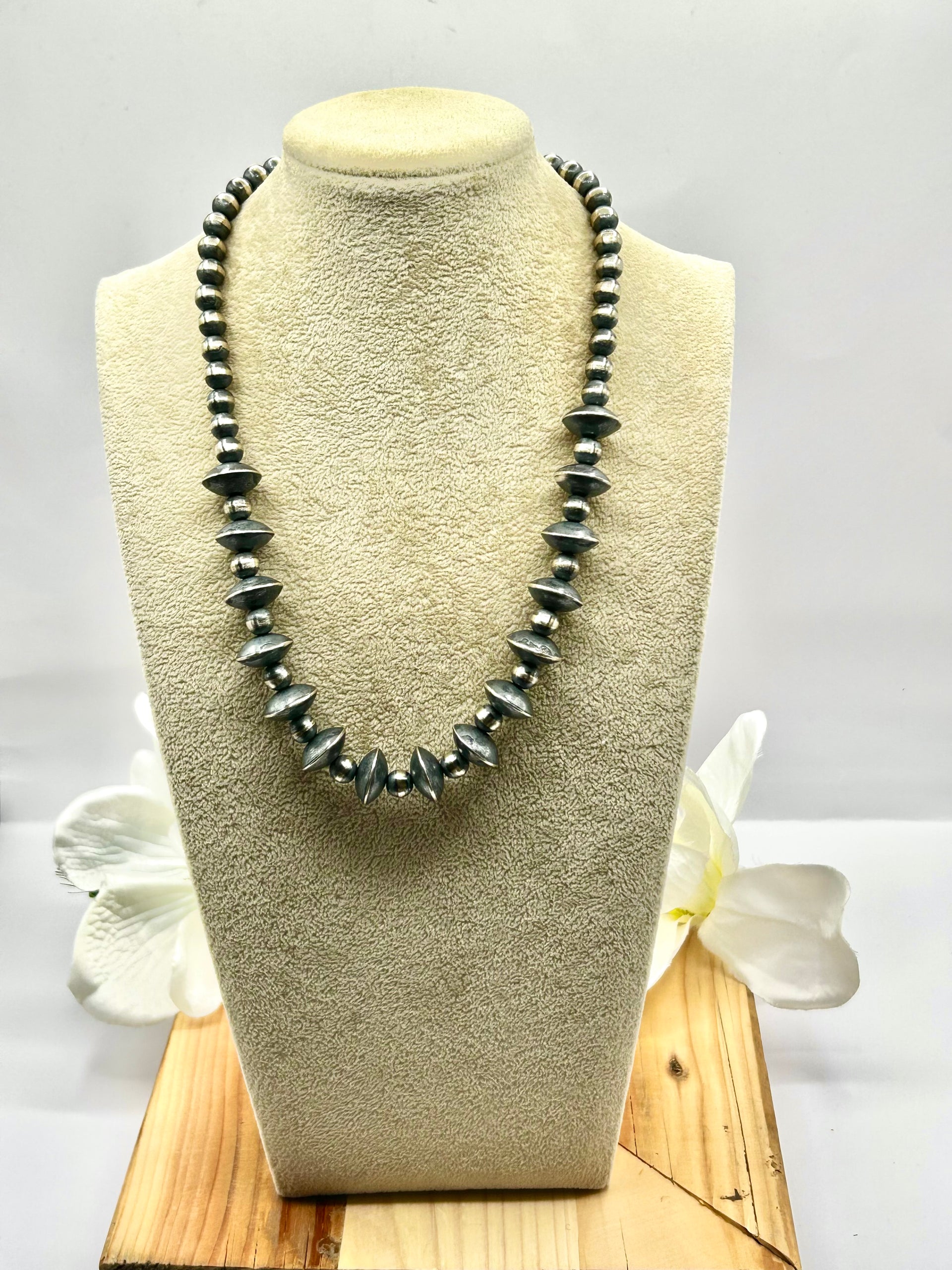 Navajo Handmade Strung Sterling Silver Necklace