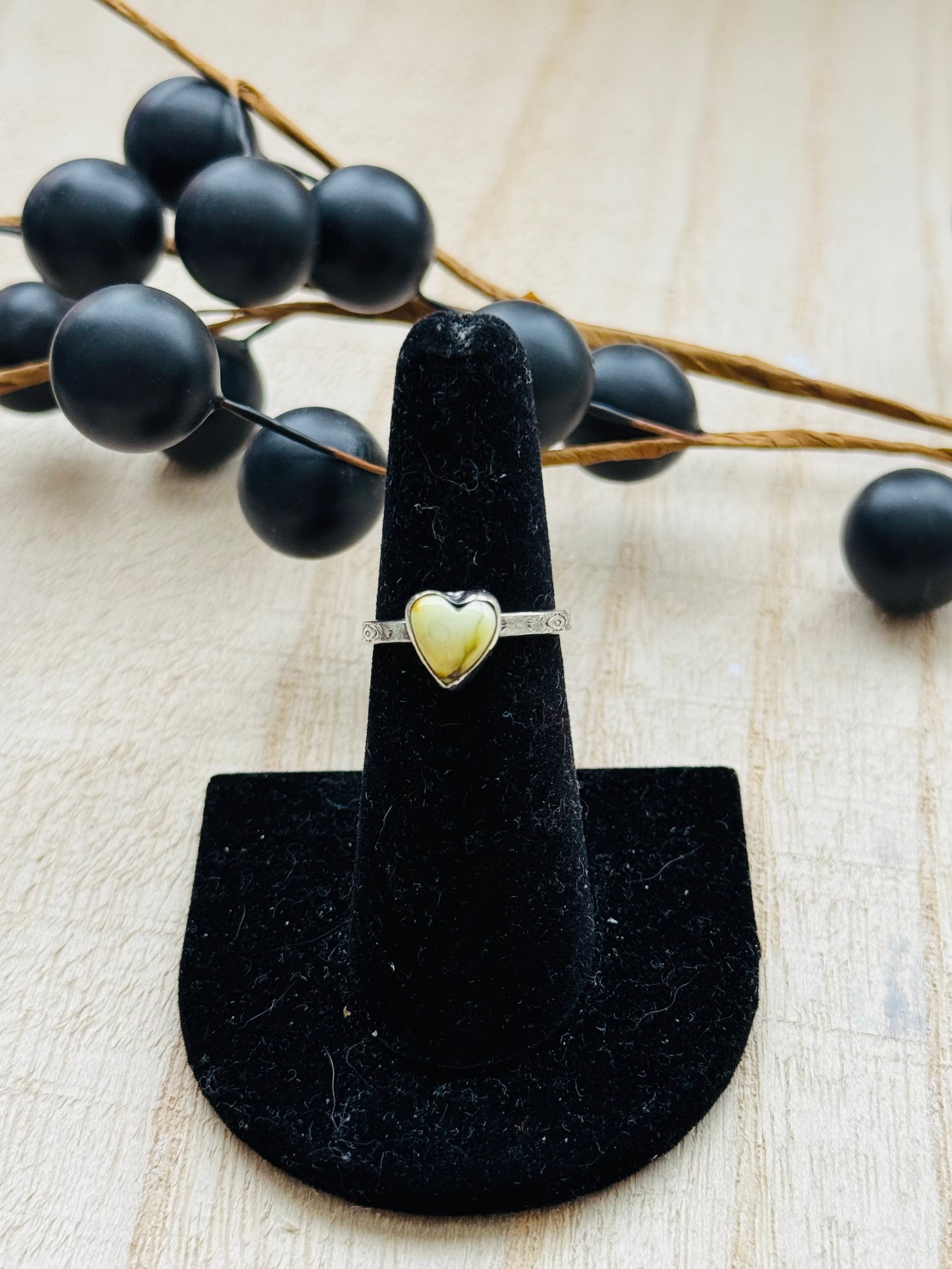 Southwest Handmade Palomino Variscite & Sterling Silver Adjustable Heart Ring