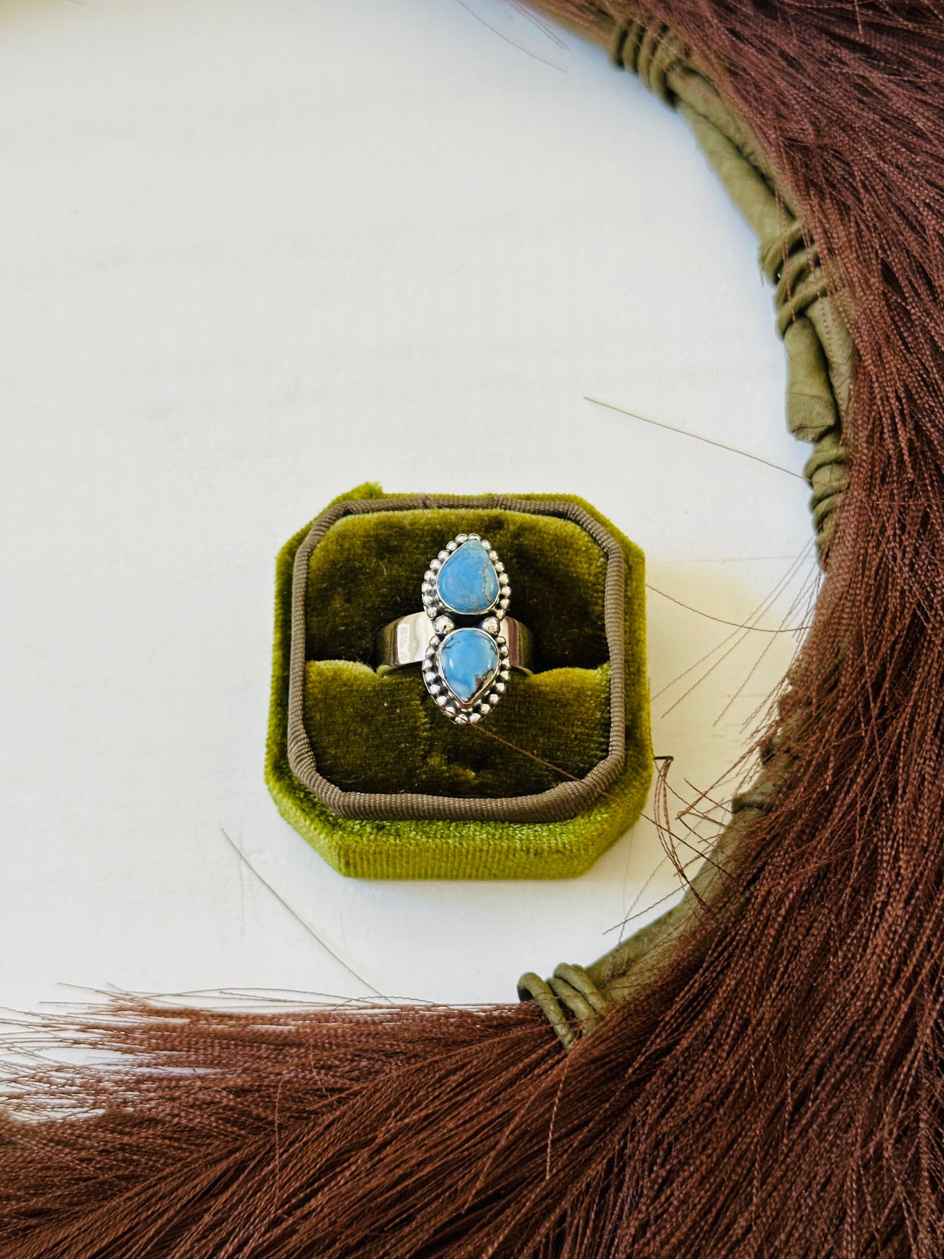 Southwest Handmade Golden Hills Turquoise & Sterling Silver Ring Size 8.25