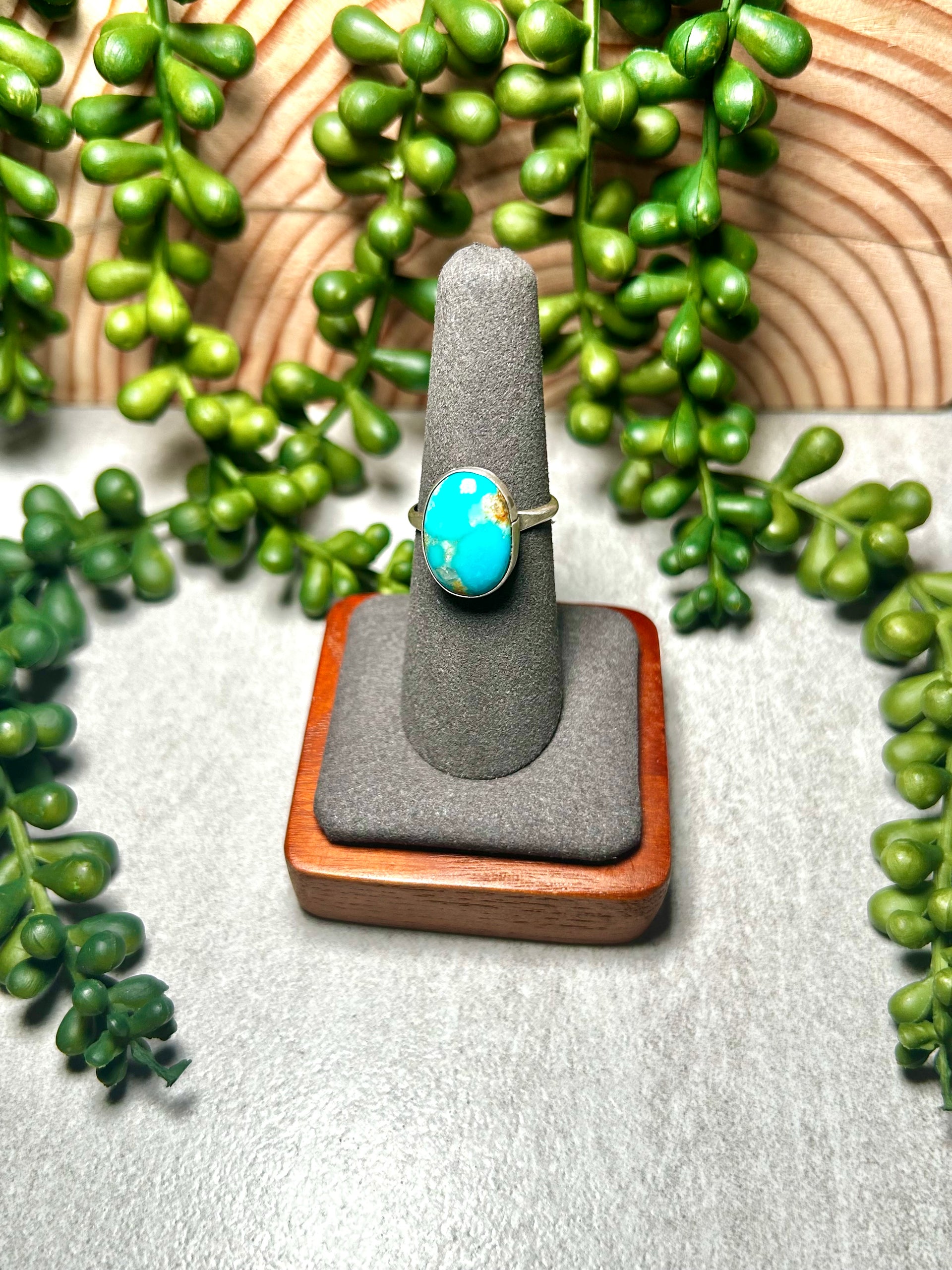 Navajo Made Kingman Turquoise & Sterling Silver Ring Size 7