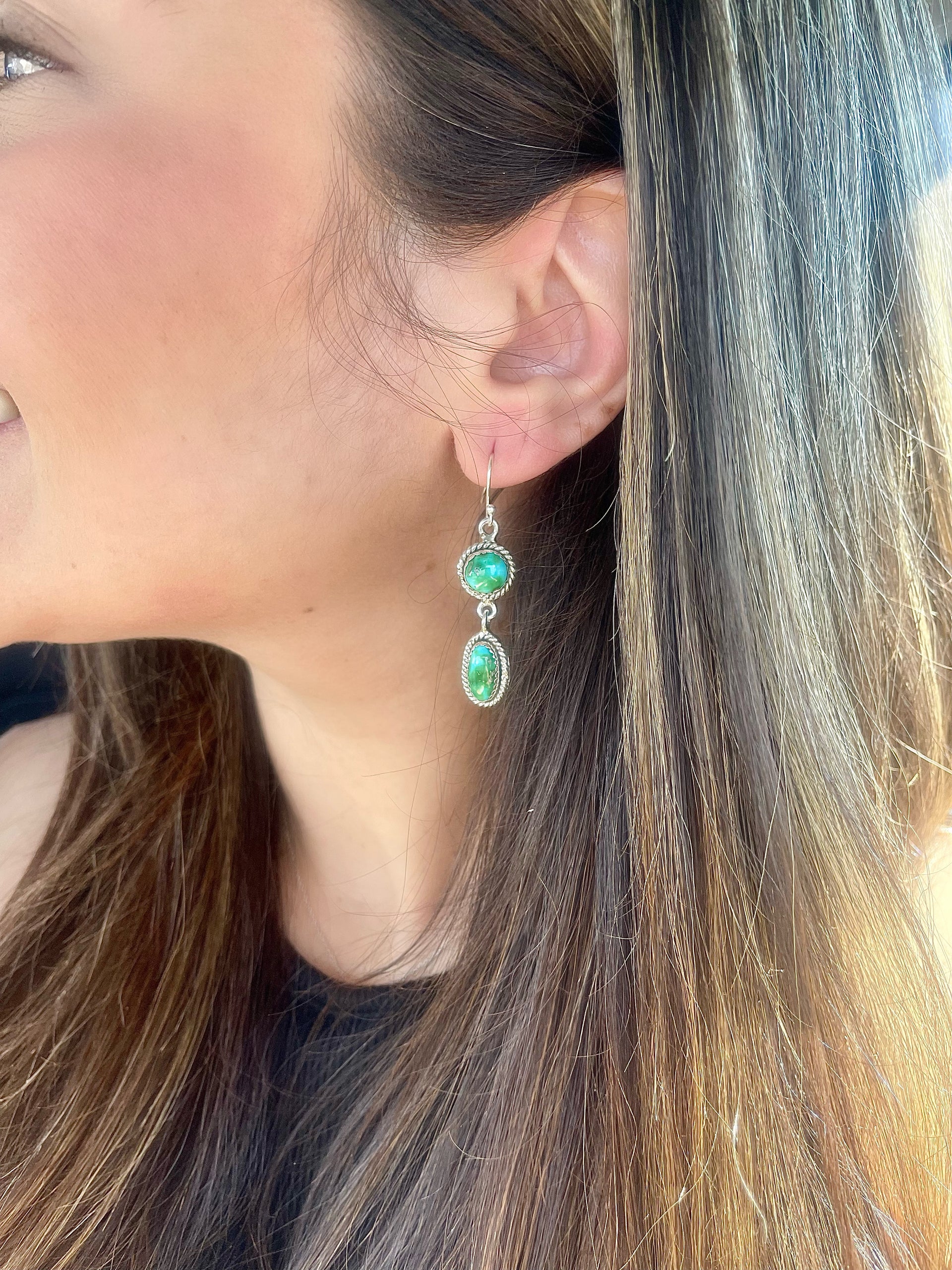 Southwest Handmade Sonoran Mountain Turquoise & Sterling Silver Post Dangle Earrings