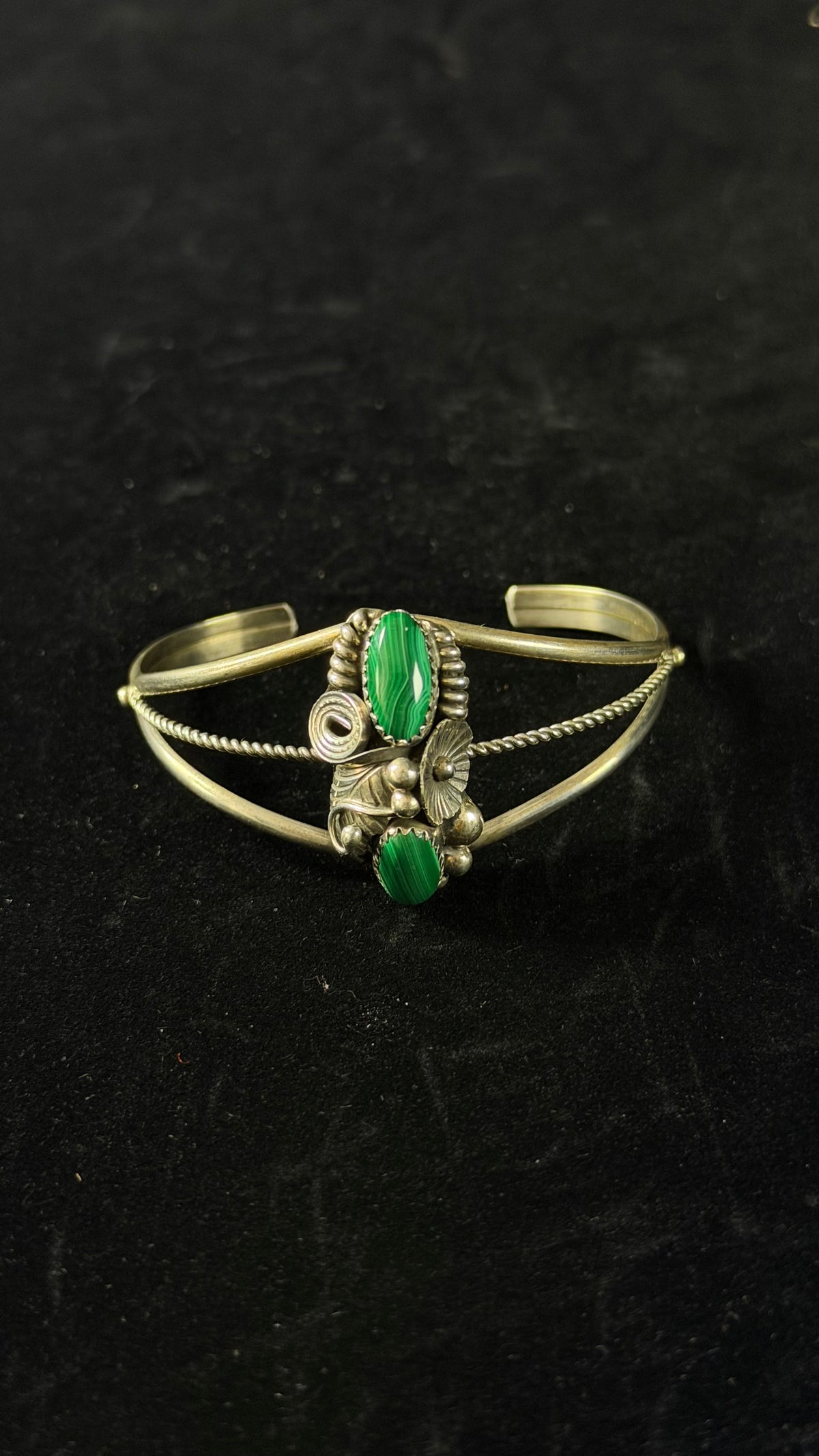 Navajo Made Malachite & Sterling Silver Cuff Bracelet