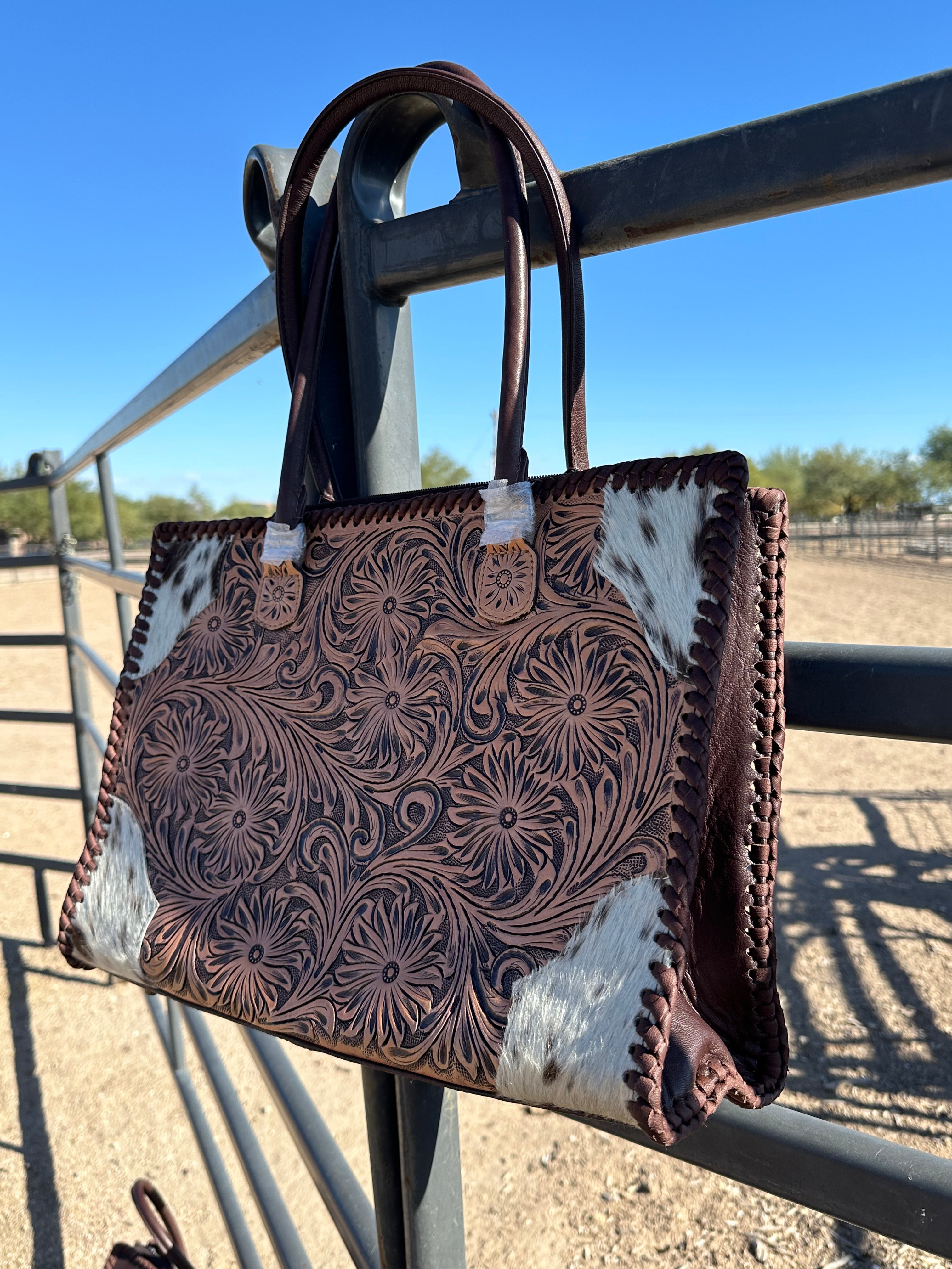 Genuine Tooled Leather & Cowhide Purse