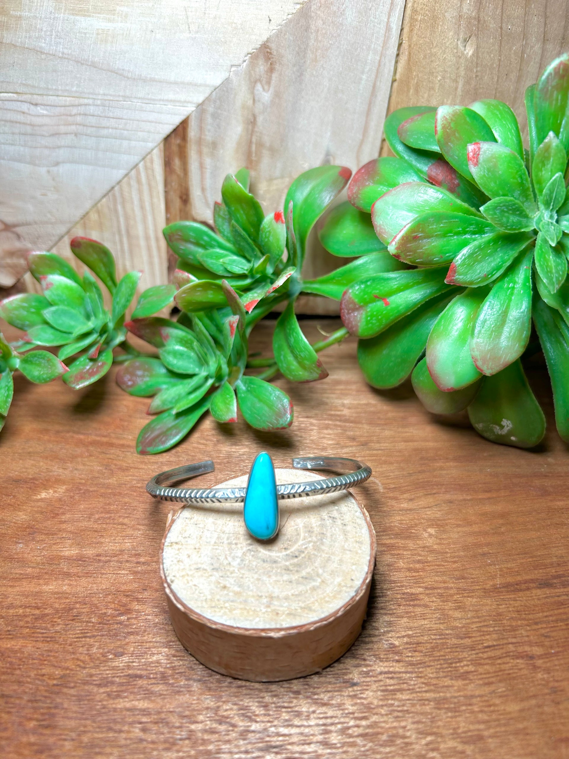 Navajo Made Kingman Turquoise & Sterling Silver Cuff Bracelet
